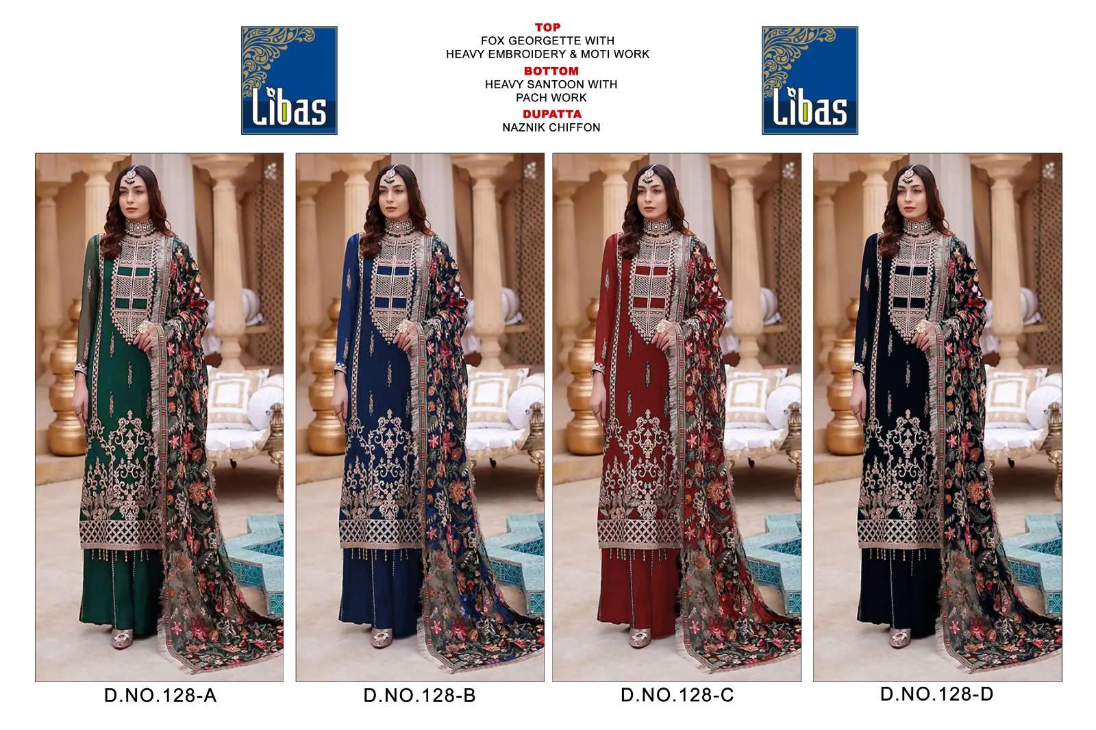 Libas 128 Colours By Libas 128-A To 128-D Series Beautiful Stylish Pakistani Suits Fancy Colorful Casual Wear & Ethnic Wear & Ready To Wear Faux Georgette Embroidered Dresses At Wholesale Price