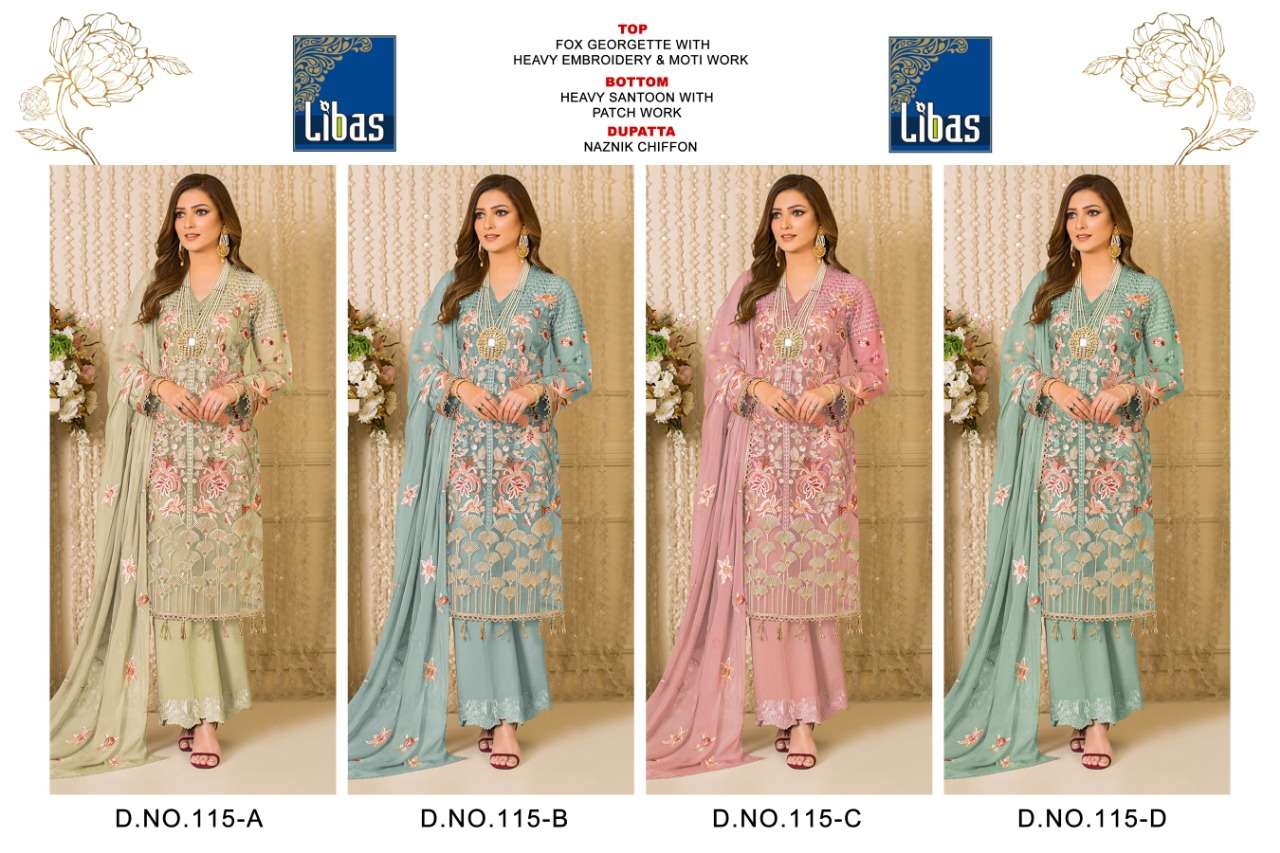 Libas 115 Colours By Libas 115-A To 115-D Series Beautiful Stylish Pakistani Suits Fancy Colorful Casual Wear & Ethnic Wear & Ready To Wear Faux Georgette Embroidered Dresses At Wholesale Price