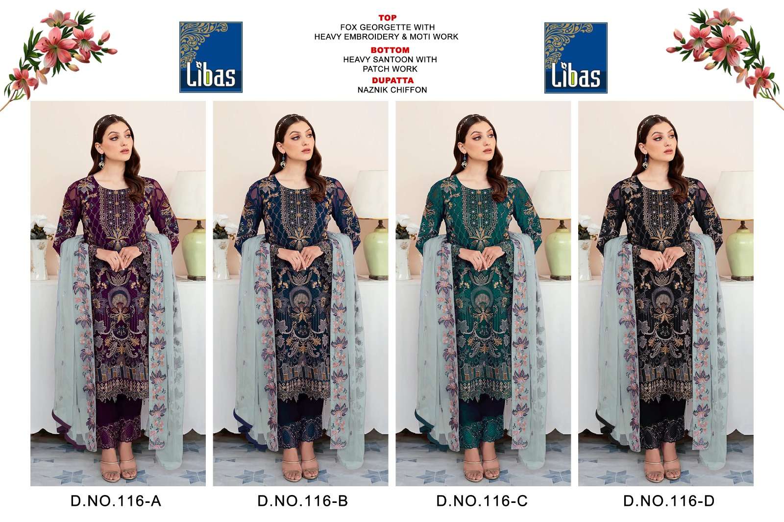 Libas 116 Colours By Libas 116-A To 116-D Series Beautiful Stylish Pakistani Suits Fancy Colorful Casual Wear & Ethnic Wear & Ready To Wear Faux Georgette Embroidered Dresses At Wholesale Price