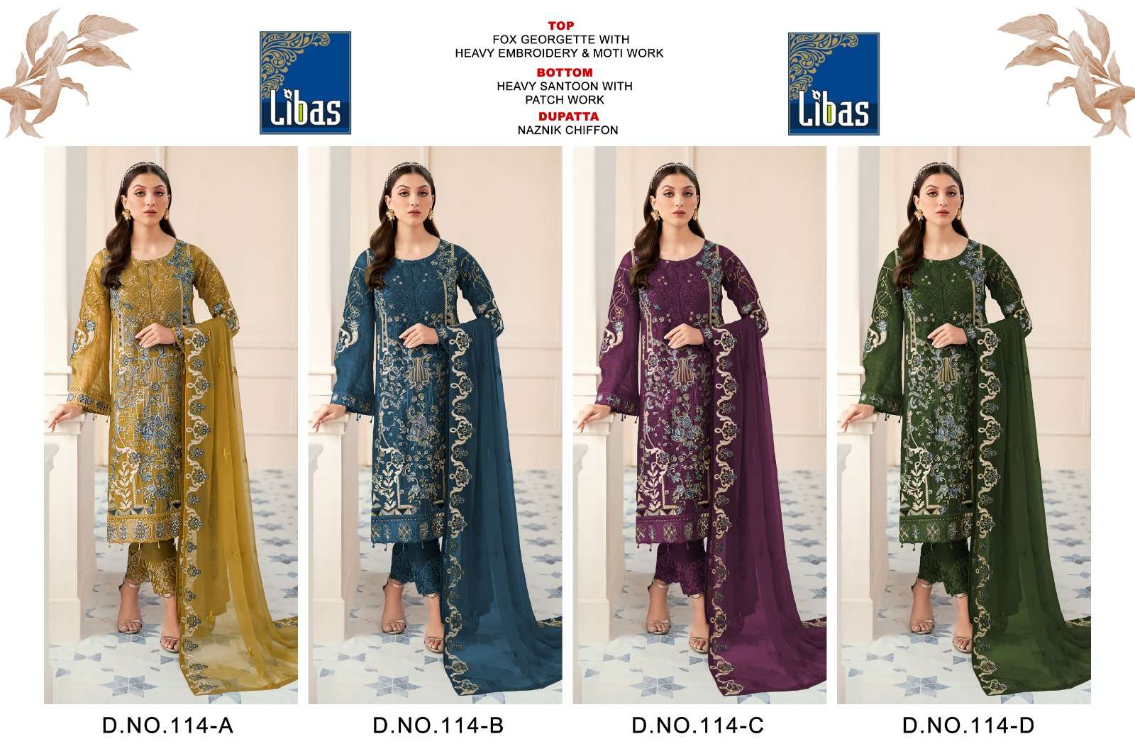 Libas 114 Colours By Libas 114-A To 114-D Series Beautiful Stylish Pakistani Suits Fancy Colorful Casual Wear & Ethnic Wear & Ready To Wear Faux Georgette Embroidered Dresses At Wholesale Price