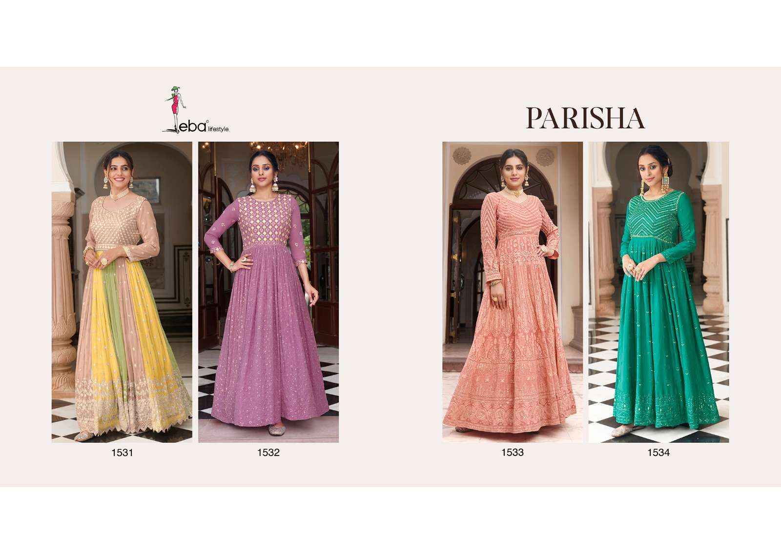 Parisha By Eba Lifestyle 1531 To 1534 Series Designer Anarkali Suits Beautiful Fancy Colorful Stylish Party Wear & Occasional Wear Georgette Dresses At Wholesale Price