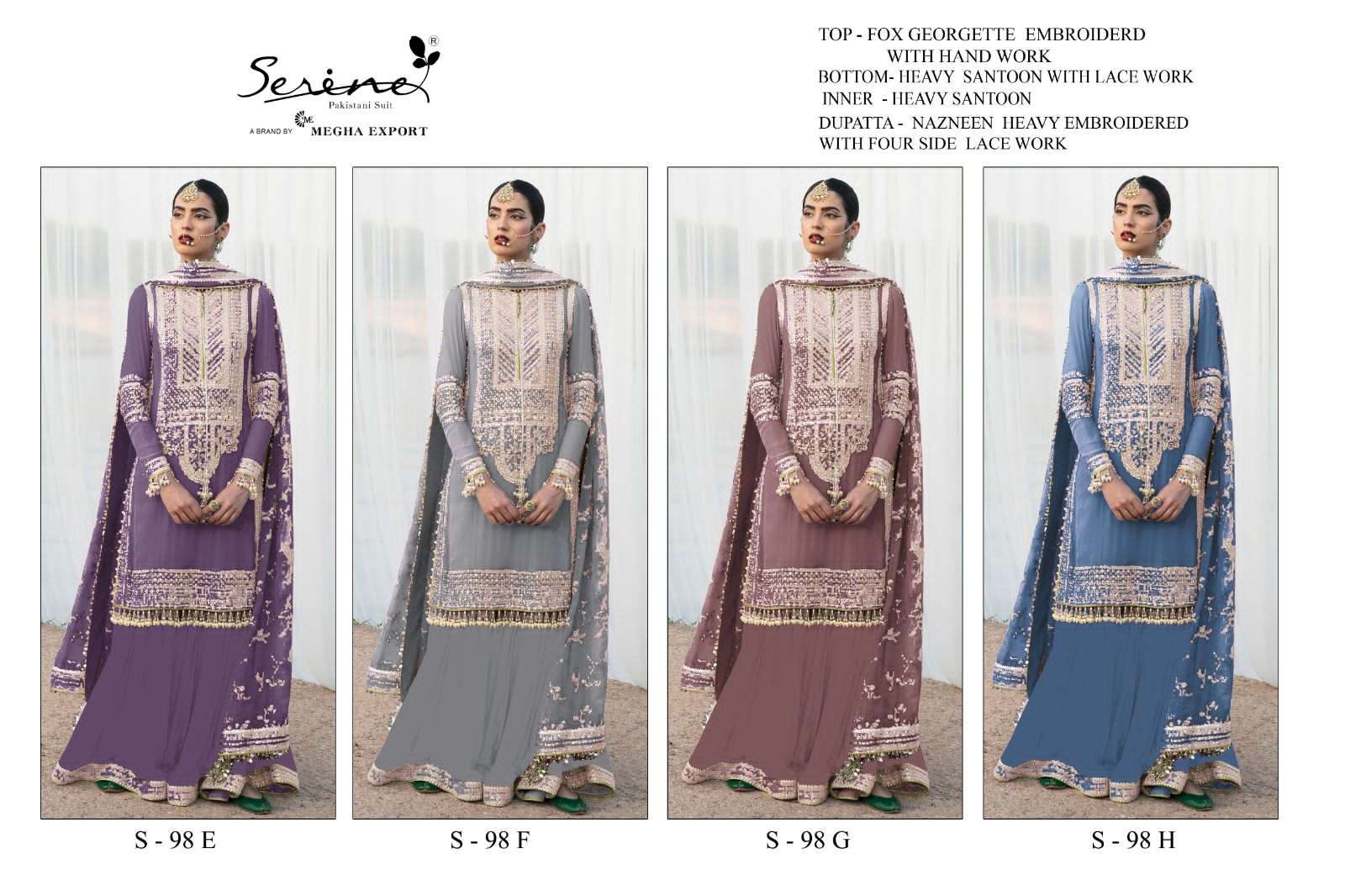 Serene Hit Design S-98 Colours Vol-2 By Serene S-98-E To S-98-H Series Designer Pakistani Suits Beautiful Fancy Colorful Stylish Party Wear & Occasional Wear Faux Georgette Embroidered Dresses At Wholesale Price
