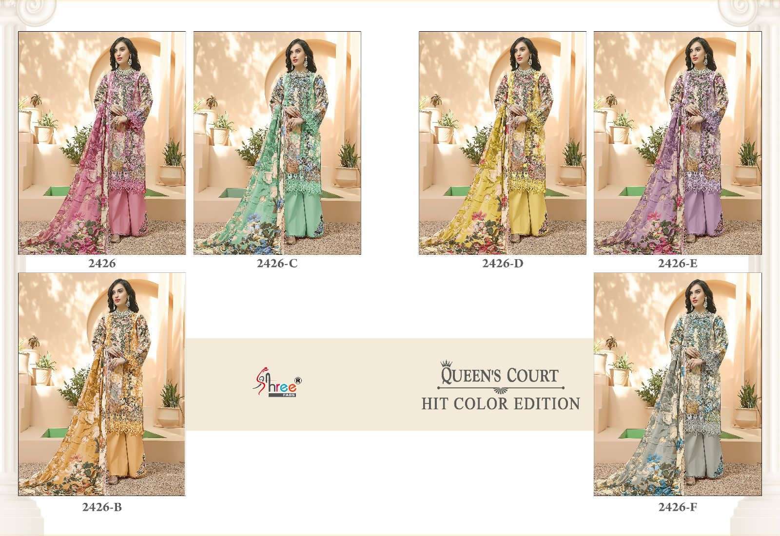 Queens Court Hit Color Edition By Shree Fabs 2426 To 2426-F Series Designer Pakistani Suits Beautiful Fancy Stylish Colorful Party Wear & Occasional Wear Pure Cotton Printed Embroidery Dresses At Wholesale Price