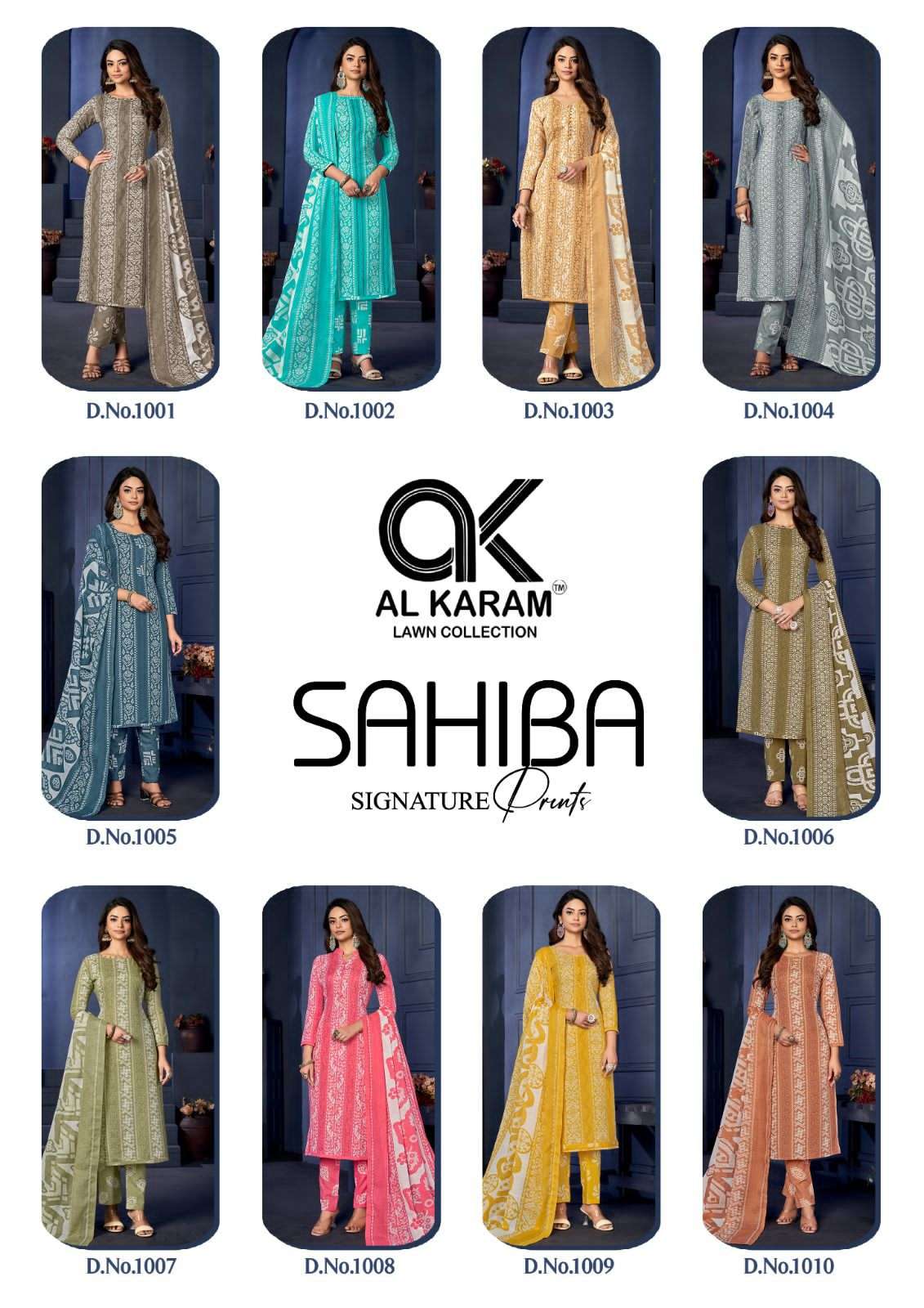 Sahiba By Al Karam Lawn Collection 1001 To 1010 Series Designer Festive Suits Beautiful Fancy Stylish Colorful Party Wear & Occasional Wear Pure Cotton Printed Dresses At Wholesale Price