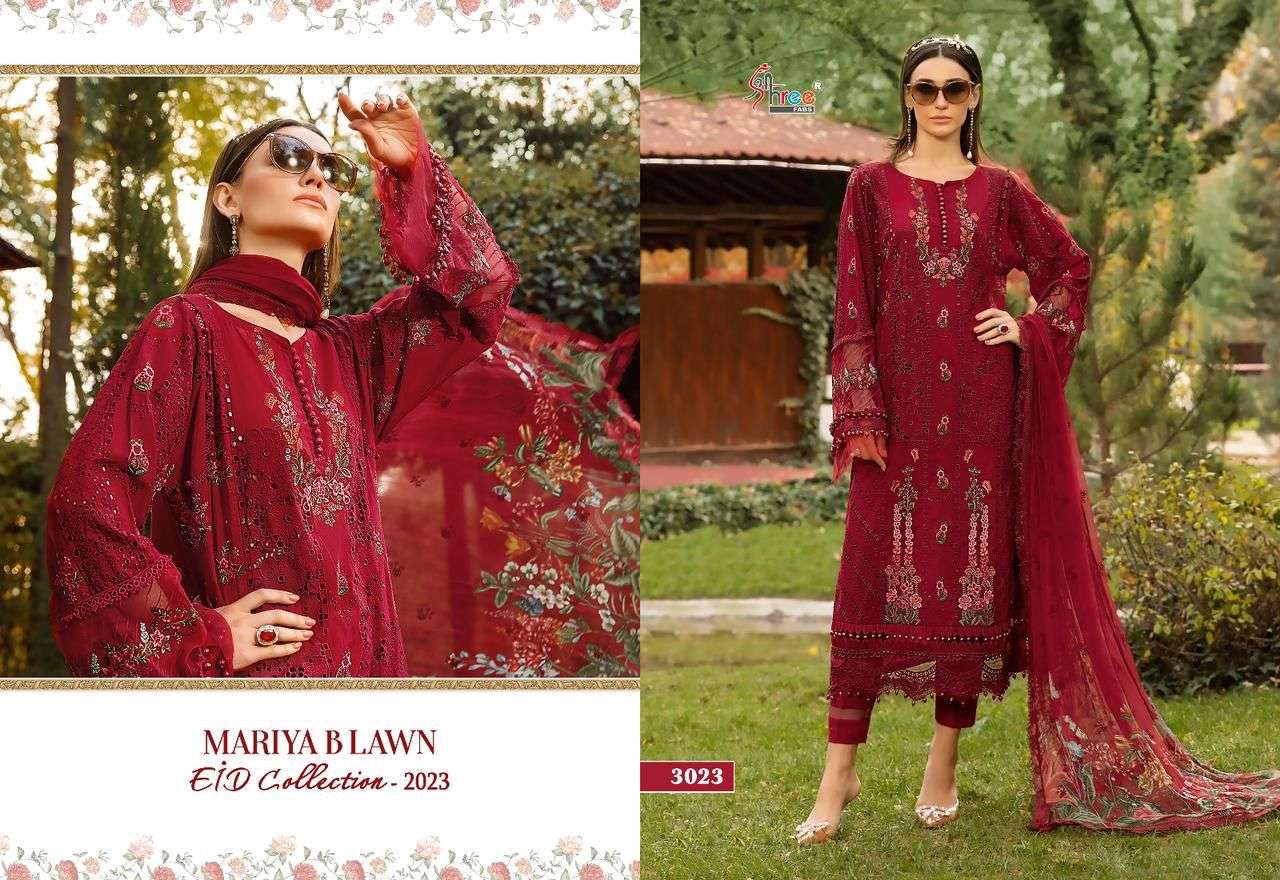 Mariya B Lawn Eid Collection-2023 By Shree Fabs 3020 To 3027 Series Designer Pakistani Suits Beautiful Fancy Stylish Colorful Party Wear & Occasional Wear Pure Lawn Cotton Embroidery Dresses At Wholesale Price