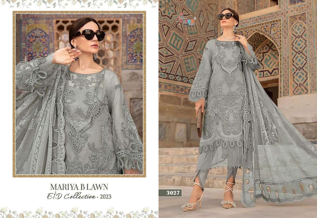 Mariya B Lawn Eid Collection-2023 By Shree Fabs 3020 To 3027 Series Designer Pakistani Suits Beautiful Fancy Stylish Colorful Party Wear & Occasional Wear Pure Lawn Cotton Embroidery Dresses At Wholesale Price