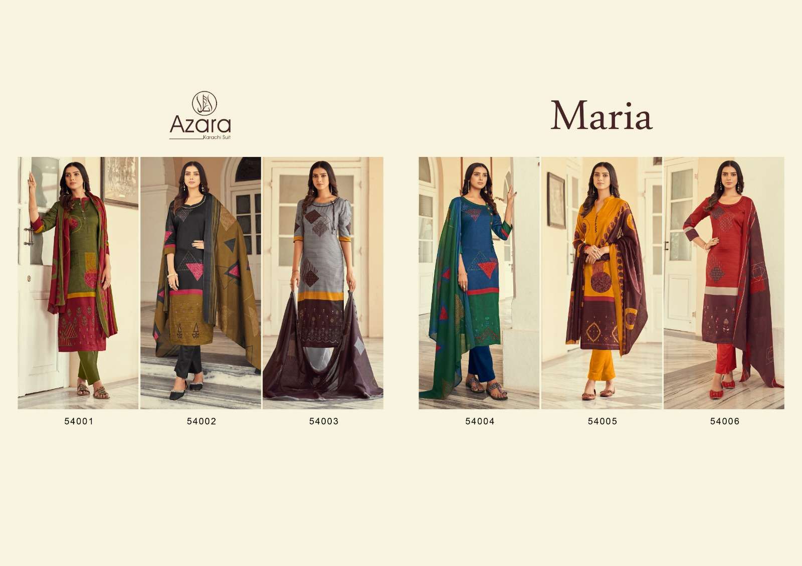Maria By Azara 54001 To 54006 Series Designer Festive Suits Beautiful Fancy Stylish Colorful Party Wear & Occasional Wear Pure Jam Cotton Print Work Dresses At Wholesale Price
