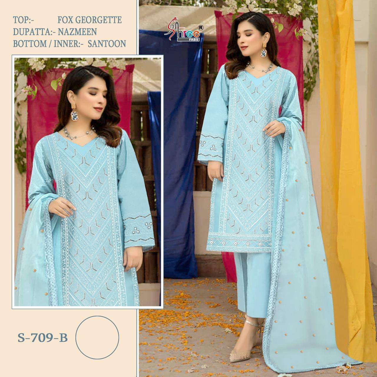 Shree Fabs Hit Design S-709 Colours By Shree Fabs S-709 To S-709-E Series Beautiful Stylish Pakistani Suits Fancy Colorful Casual Wear & Ethnic Wear & Ready To Wear Faux Georgette Embroidery Dresses At Wholesale Price