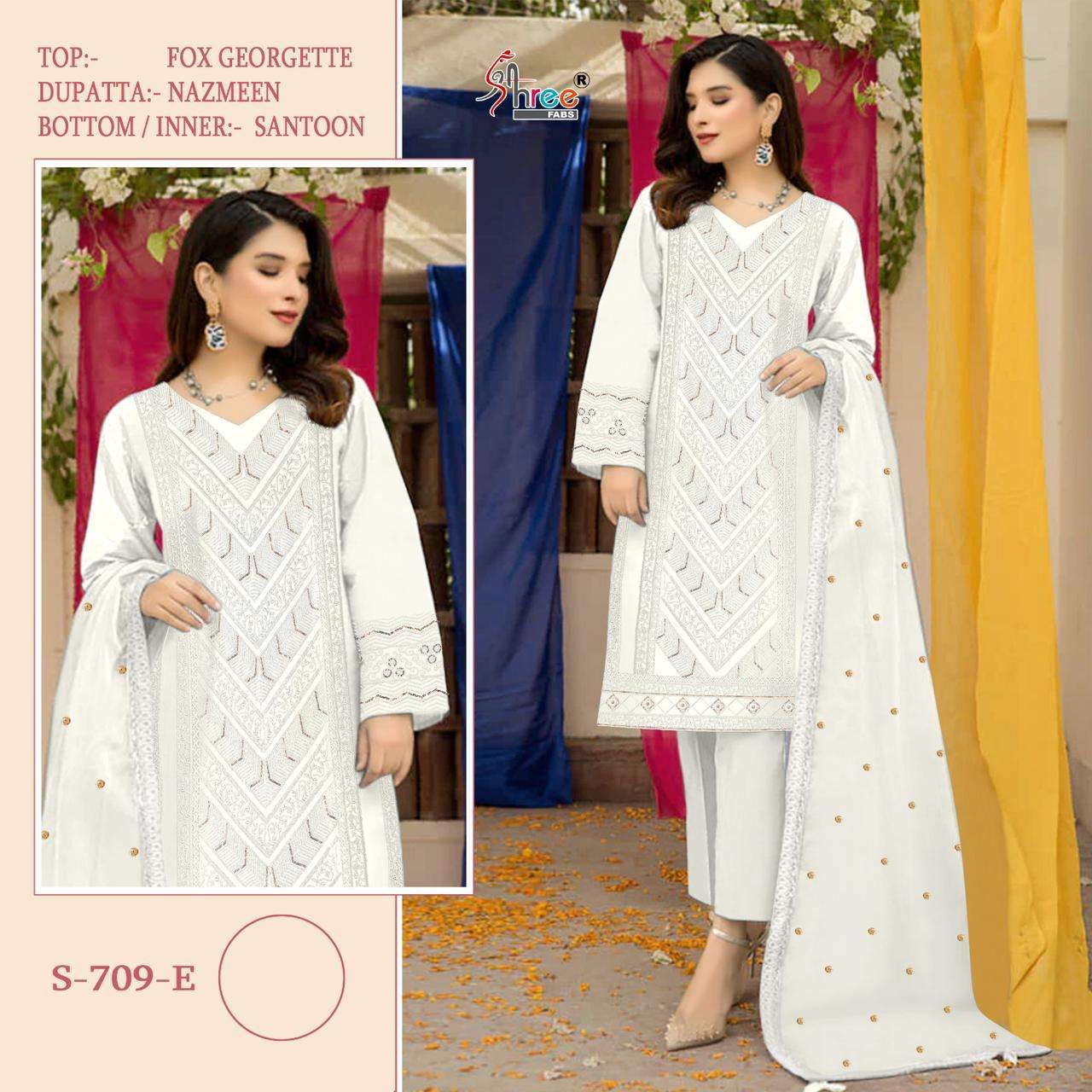 Shree Fabs Hit Design S-709 Colours By Shree Fabs S-709 To S-709-E Series Beautiful Stylish Pakistani Suits Fancy Colorful Casual Wear & Ethnic Wear & Ready To Wear Faux Georgette Embroidery Dresses At Wholesale Price