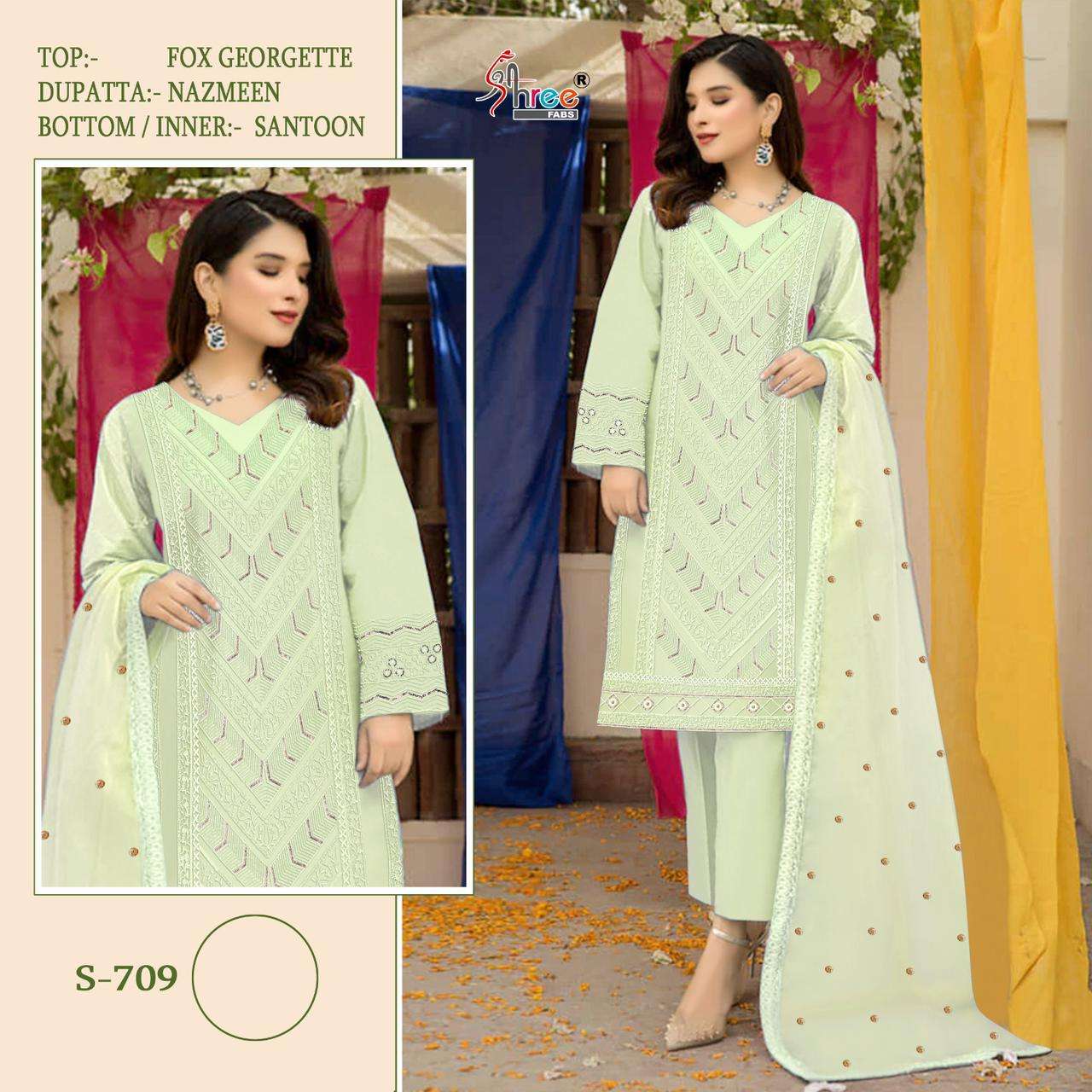 Shree Fabs Hit Design S-709 Colours By Shree Fabs S-709 To S-709-E Series Beautiful Stylish Pakistani Suits Fancy Colorful Casual Wear & Ethnic Wear & Ready To Wear Faux Georgette Embroidery Dresses At Wholesale Price