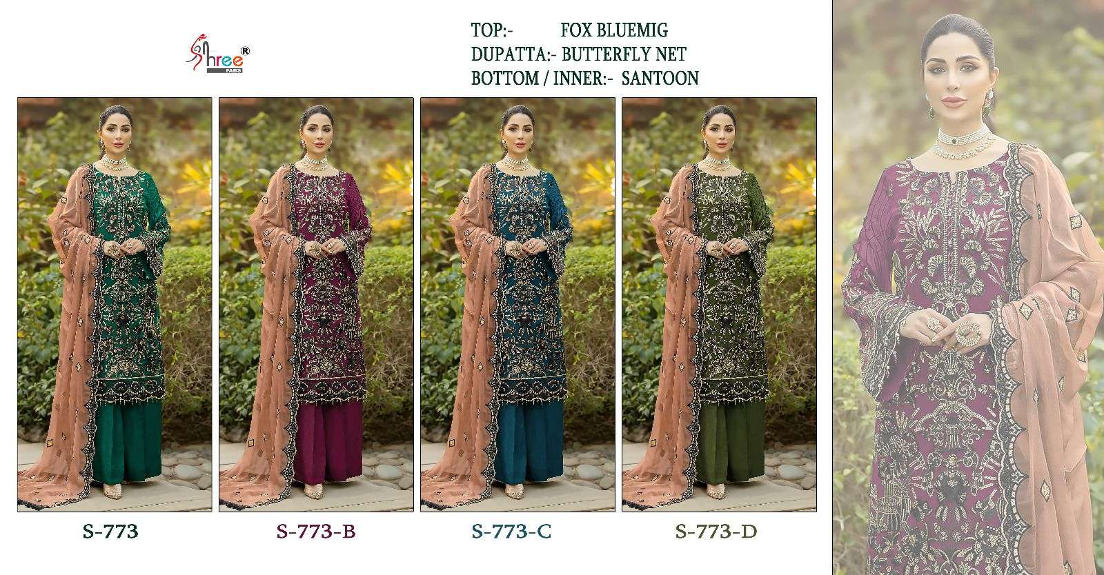 Shree Fabs Hit Design S-773 Colours By Shree Fabs S-773 To S-773-D Series Pakistani Suits Beautiful Fancy Colorful Stylish Party Wear & Occasional Wear Faux Georgette Embroidered Dresses At Wholesale Price