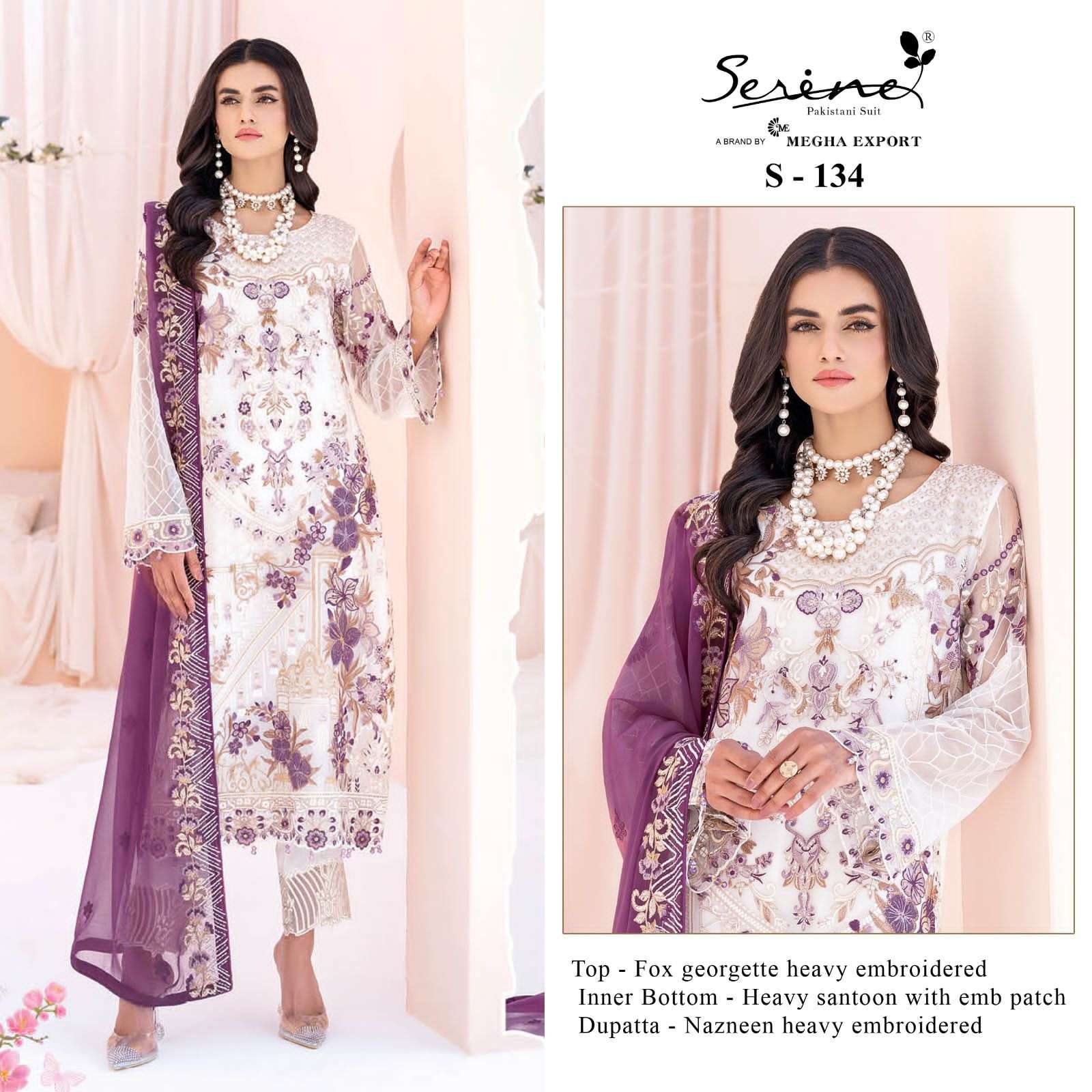 Serene Hit Design S-134 By Serene Designer Pakistani Suits Beautiful Fancy Colorful Stylish Party Wear & Occasional Wear Faux Georgette Embroidered Dresses At Wholesale Price