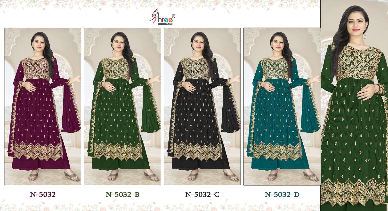 Shree Fabs Hit Design N-5032 Colours By Shree Fabs N-5032 To N-5032-D Series Pakistani Suits Beautiful Fancy Colorful Stylish Party Wear & Occasional Wear Faux Georgette Embroidered Dresses At Wholesale Price