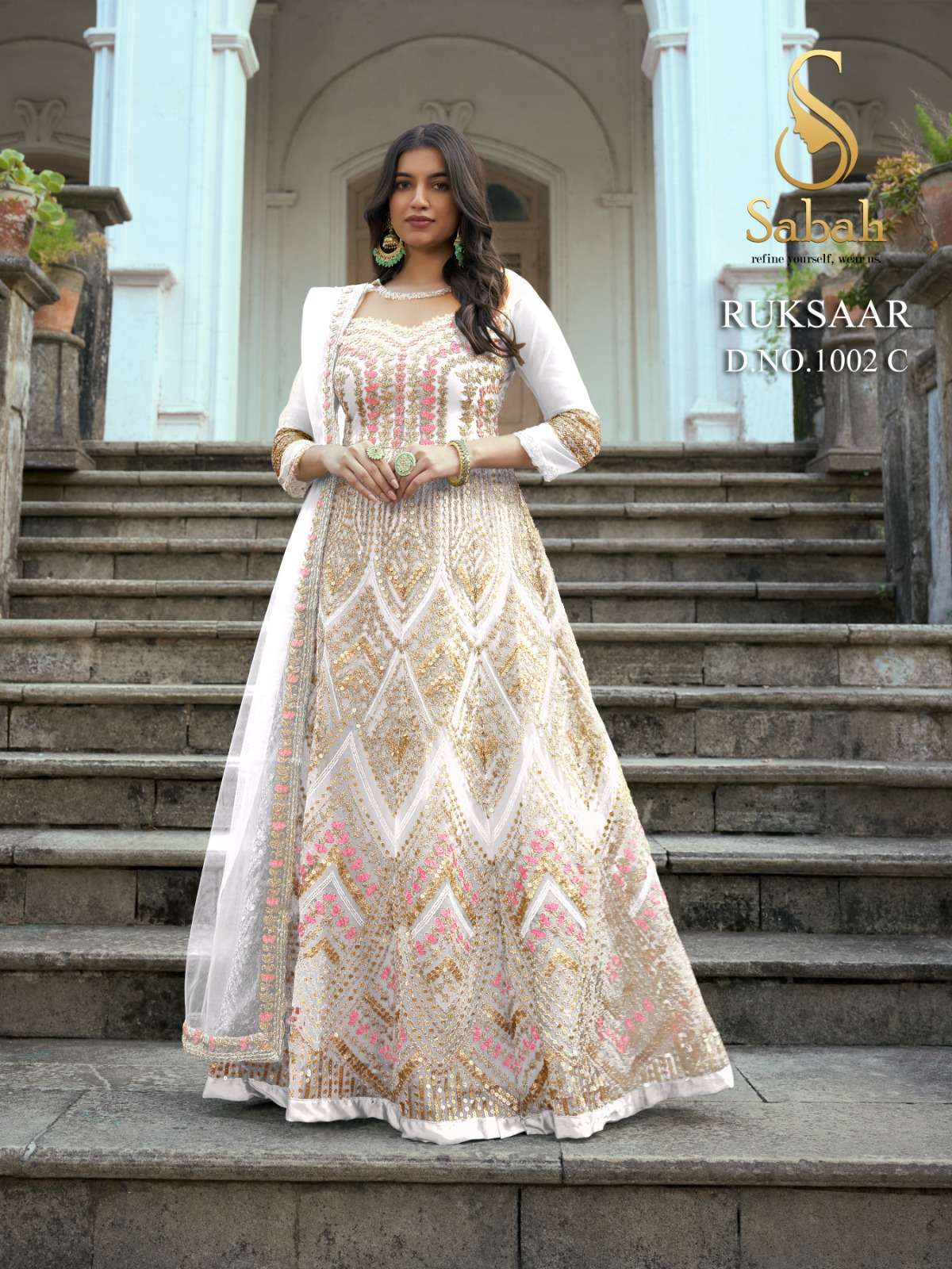 Ruksaar 1002 Colours By Sabah 1002-A To 1002-E Series Designer Anarkali Suits Beautiful Fancy Colorful Stylish Party Wear & Occasional Wear Heavy Net Dresses At Wholesale Price