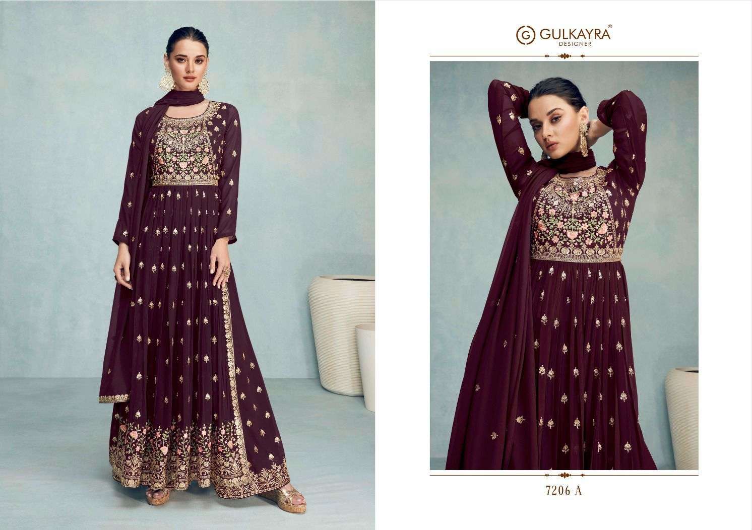 Nayra Vol-6 By Gulkayra Designer 7206-A To 7206-D Series Beautiful Sharara Suits Colorful Stylish Fancy Casual Wear & Ethnic Wear Georgette Embroidered Dresses At Wholesale Price