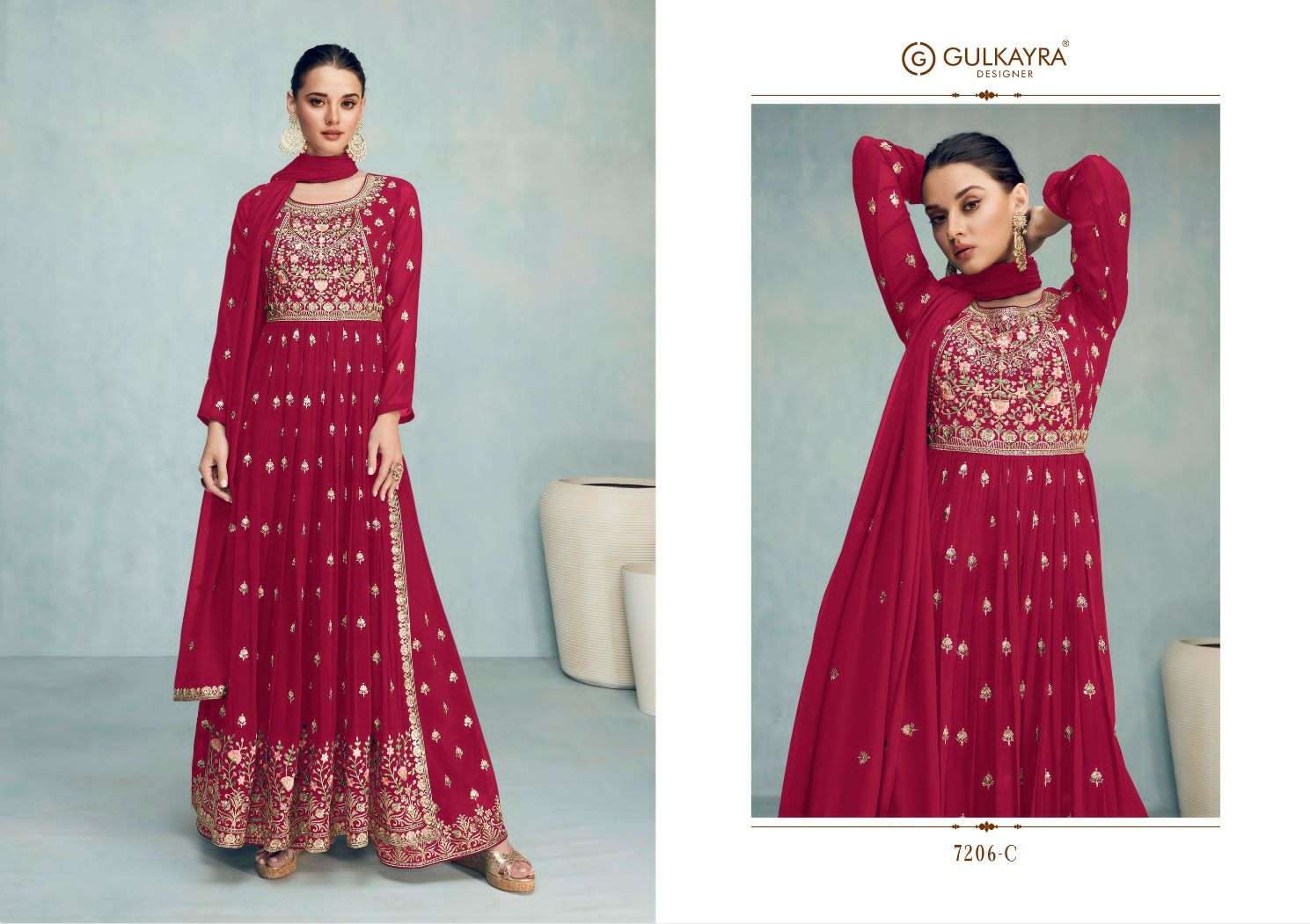 Nayra Vol-6 By Gulkayra Designer 7206-A To 7206-D Series Beautiful Sharara Suits Colorful Stylish Fancy Casual Wear & Ethnic Wear Georgette Embroidered Dresses At Wholesale Price