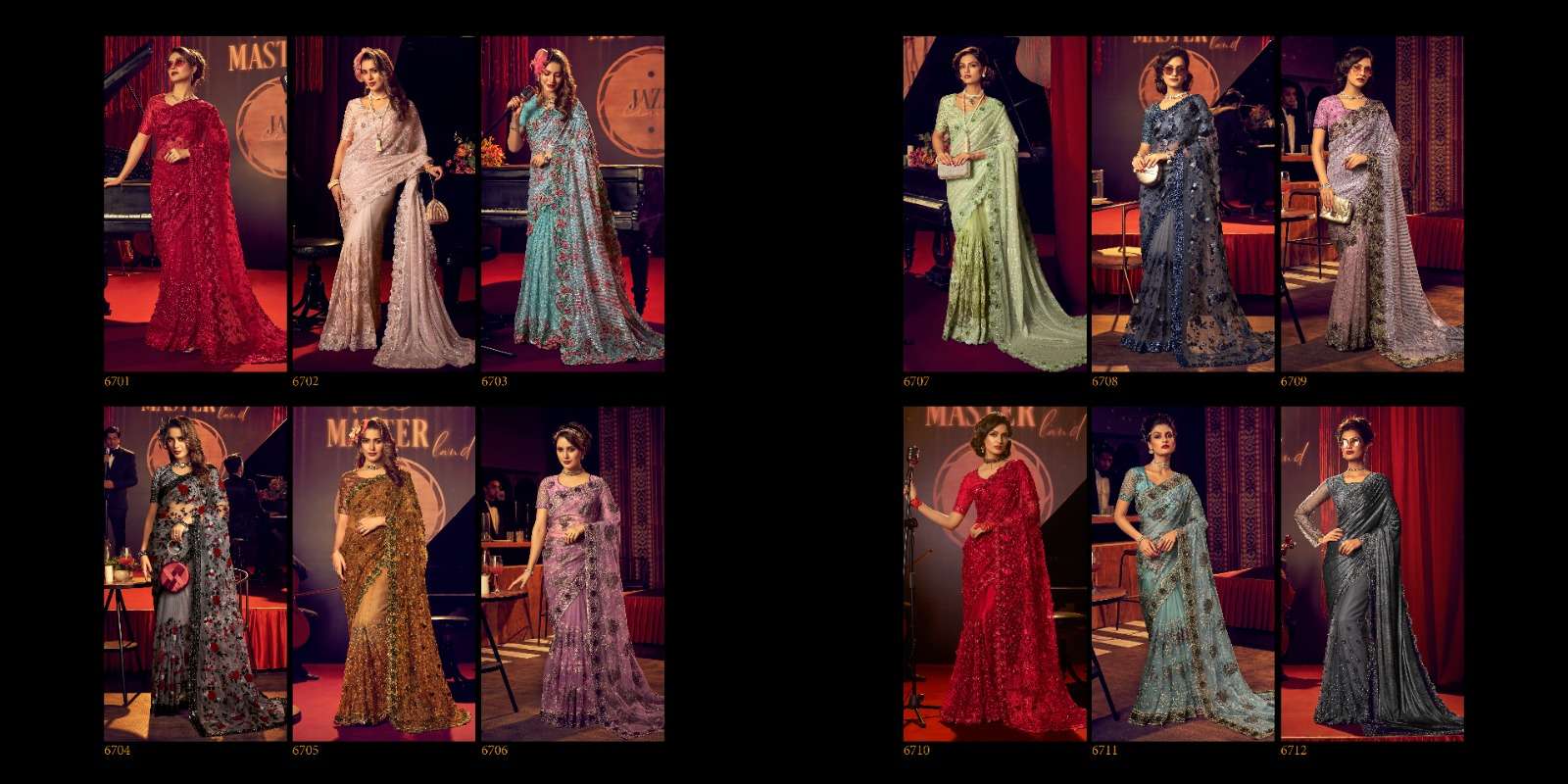 Swarovski Vol-6 By M.N. Sarees 6701 To 6712 Series Indian Traditional Wear Collection Beautiful Stylish Fancy Colorful Party Wear & Occasional Wear Net Sarees At Wholesale Price