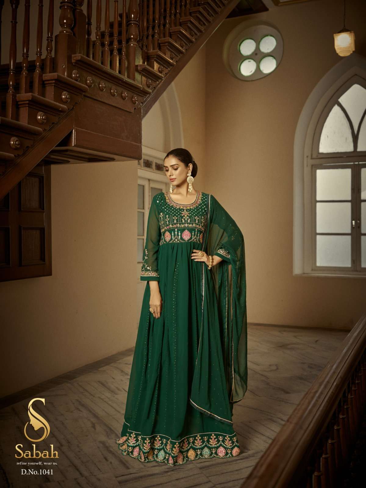 Fiza By Sabah 1041 To 1043 Series Designer Festive Suits Beautiful Fancy Colorful Stylish Party Wear & Occasional Wear Heavy Faux Georgette Dresses At Wholesale Price