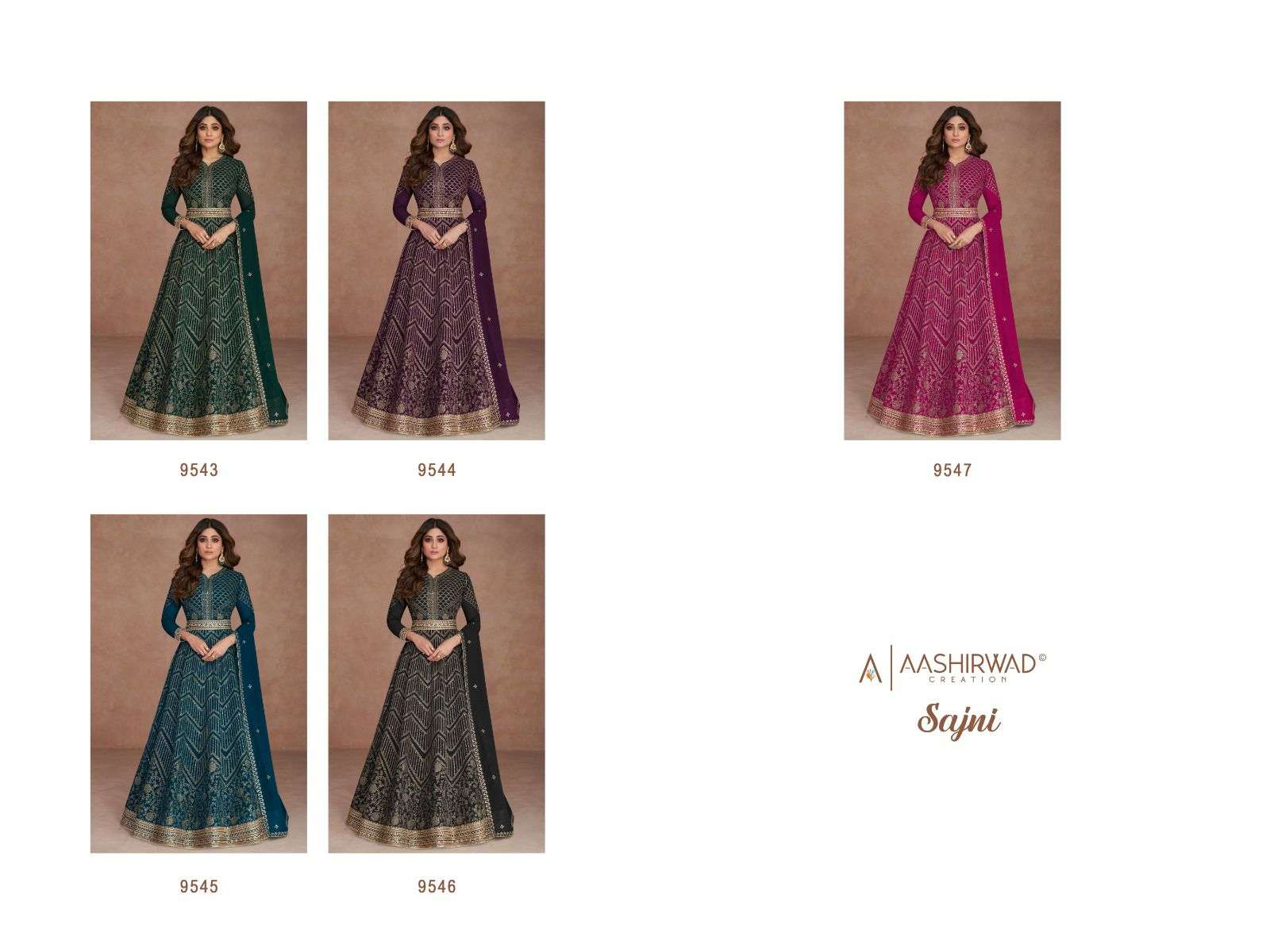 Sajni By Aashirwad Creation 9543 To 9547 Series Designer Stylish Fancy Colorful Beautiful Party Wear & Ethnic Wear Collection Georgette Gowns With Dupatta At Wholesale Price