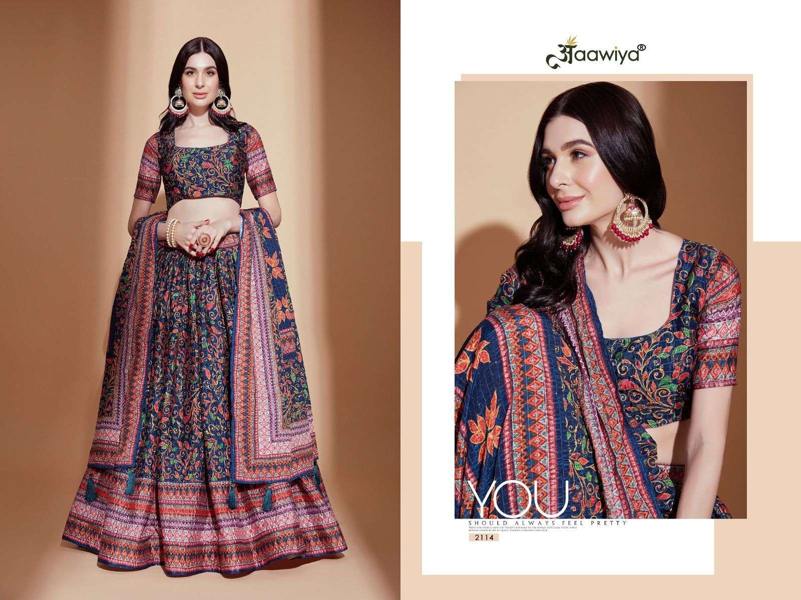 Aleena Vol-1 By Aawiya 2111 To 2115 Series Designer Beautiful Navratri Collection Occasional Wear & Party Wear Chinnon Lehengas At Wholesale Price