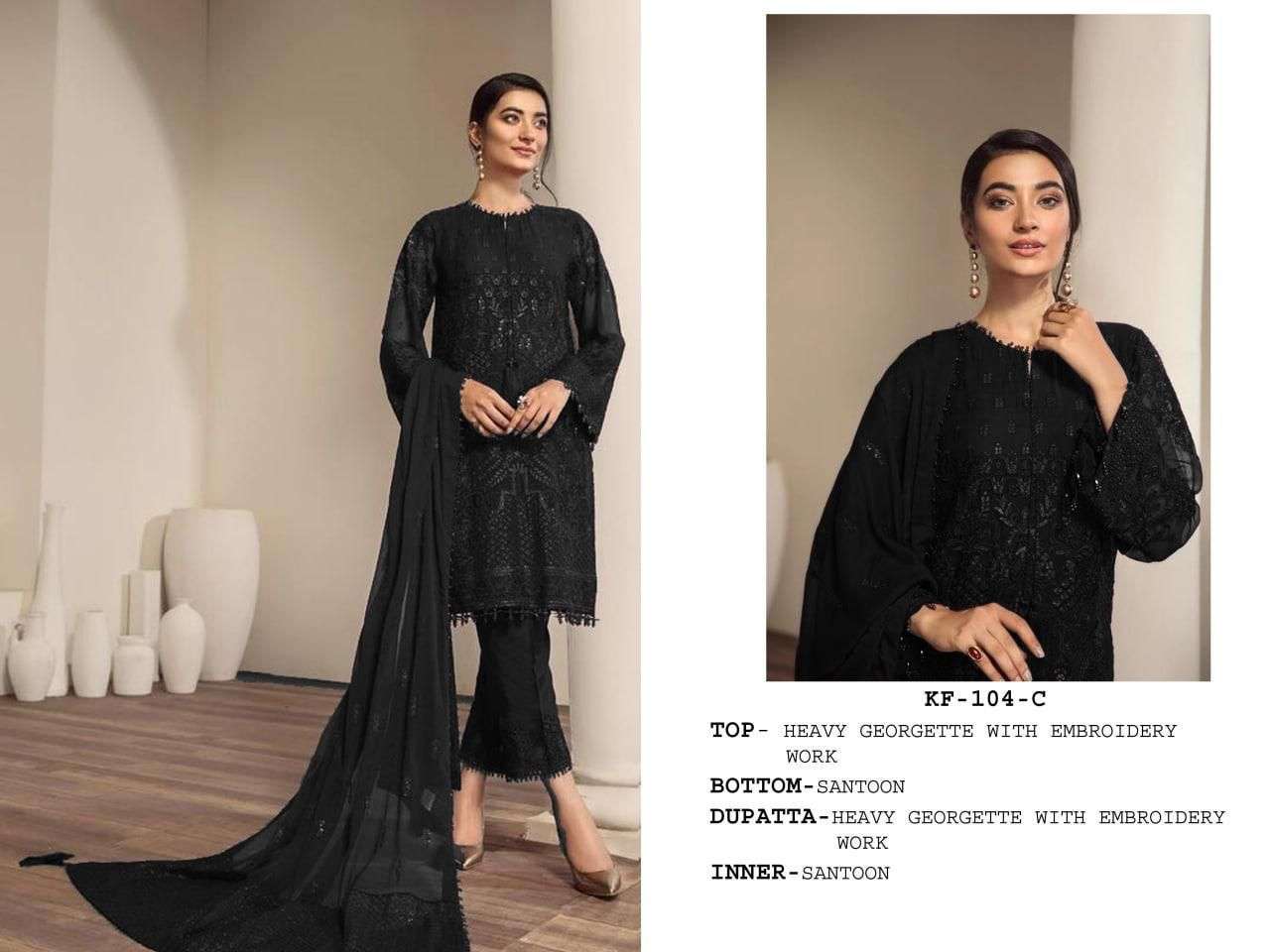 Alisha Vol-2 By Fashid Wholesale 104 To 104-C Series Designer Pakistani Suits Beautiful Fancy Colorful Stylish Party Wear & Occasional Wear Georgette Embroidered Dresses At Wholesale Price