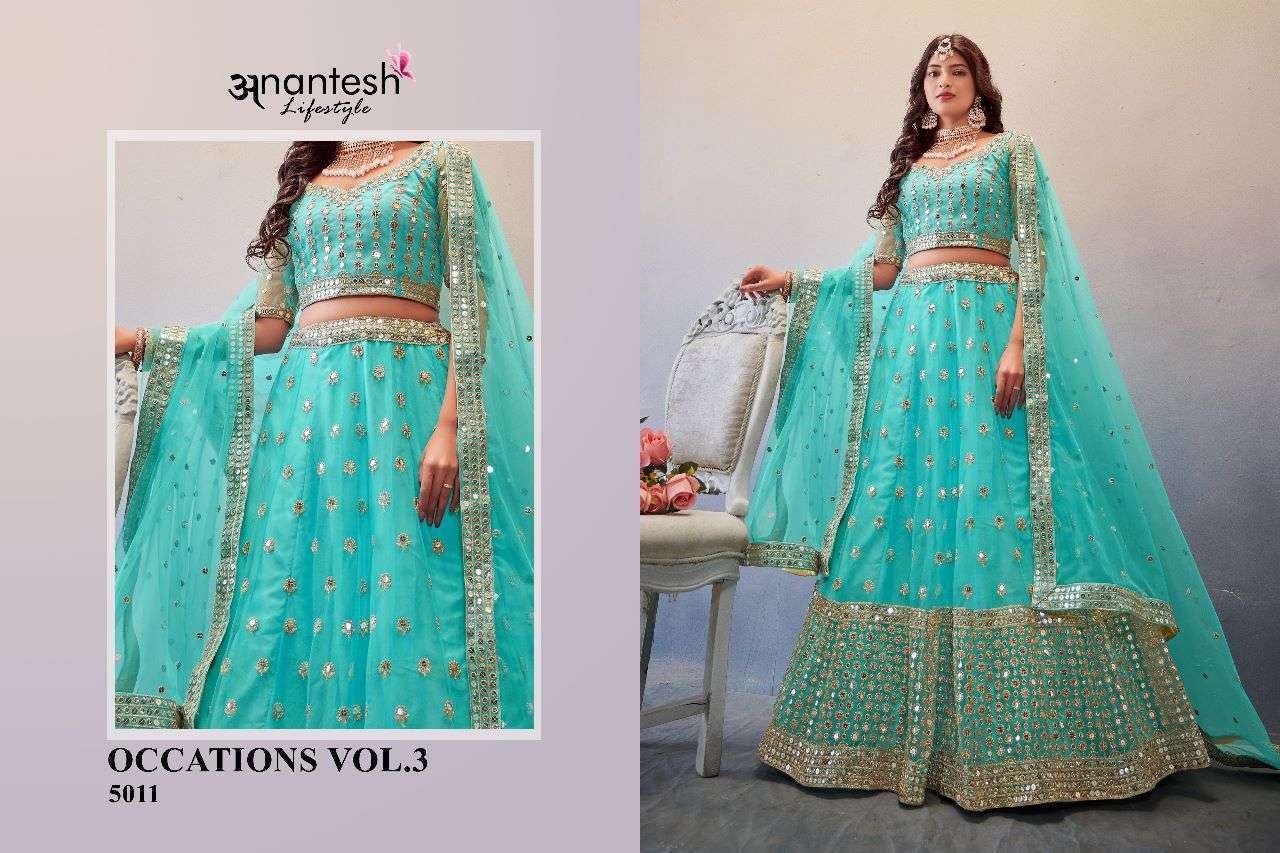 Occations Vol-3 By Anantesh 5009 To 5011 Series Bridal Wear Collection Beautiful Stylish Colorful Fancy Party Wear & Occasional Wear Premium Net Lehengas At Wholesale Price
