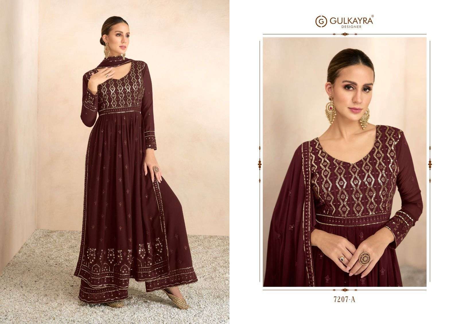Nayra Vol-7 By Gulkayra Designer 7207-A To 7207-E Series Beautiful Sharara Suits Colorful Stylish Fancy Casual Wear & Ethnic Wear Georgette Embroidered Dresses At Wholesale Price