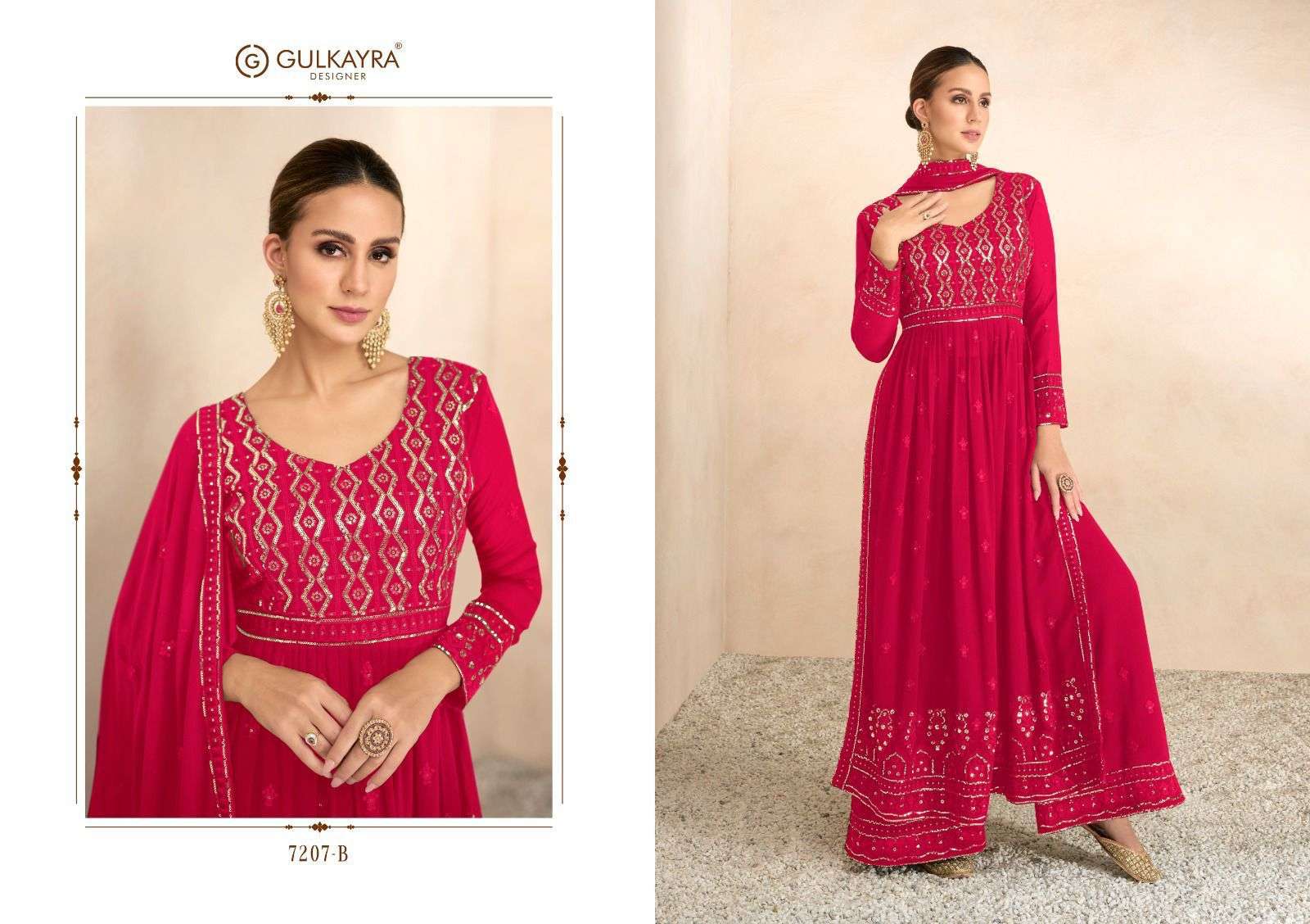 Nayra Vol-7 By Gulkayra Designer 7207-A To 7207-E Series Beautiful Sharara Suits Colorful Stylish Fancy Casual Wear & Ethnic Wear Georgette Embroidered Dresses At Wholesale Price