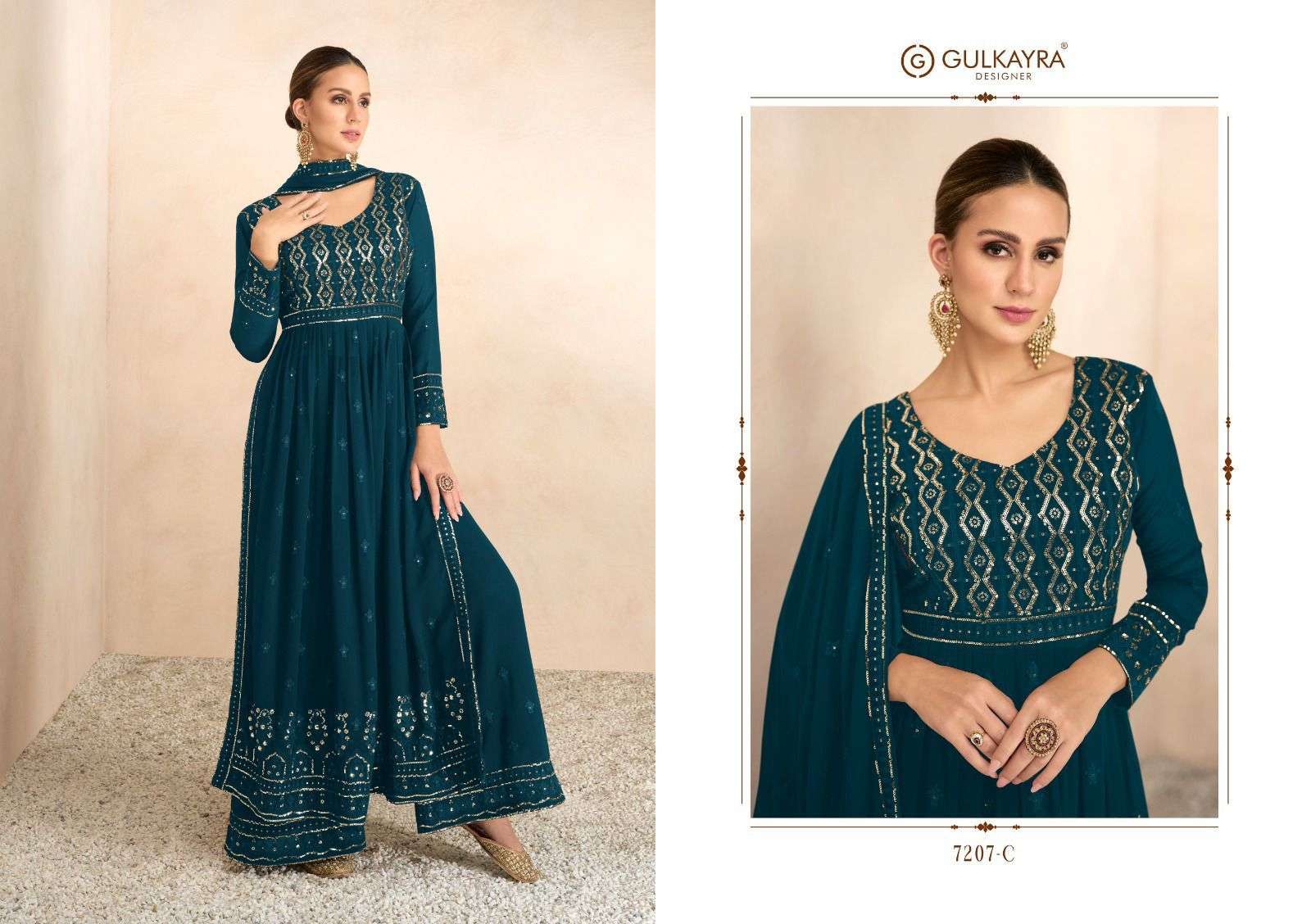 Nayra Vol-7 By Gulkayra Designer 7207-A To 7207-E Series Beautiful Sharara Suits Colorful Stylish Fancy Casual Wear & Ethnic Wear Georgette Embroidered Dresses At Wholesale Price