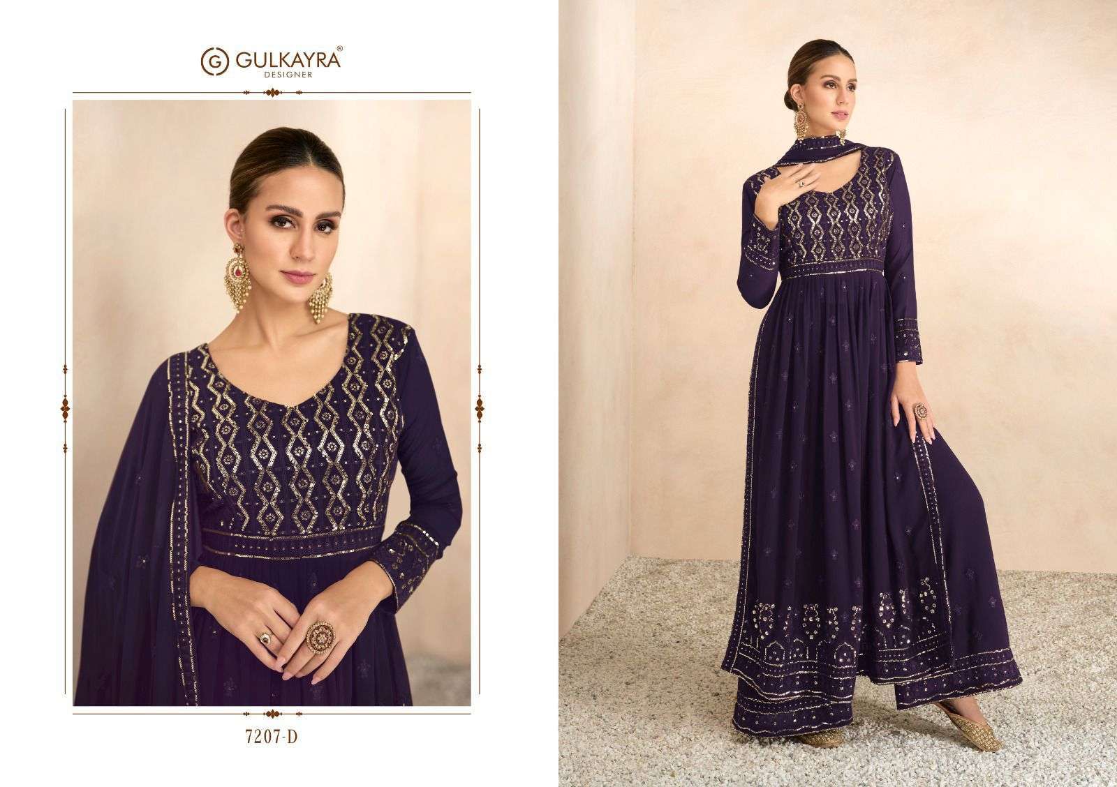 Nayra Vol-7 By Gulkayra Designer 7207-A To 7207-E Series Beautiful Sharara Suits Colorful Stylish Fancy Casual Wear & Ethnic Wear Georgette Embroidered Dresses At Wholesale Price