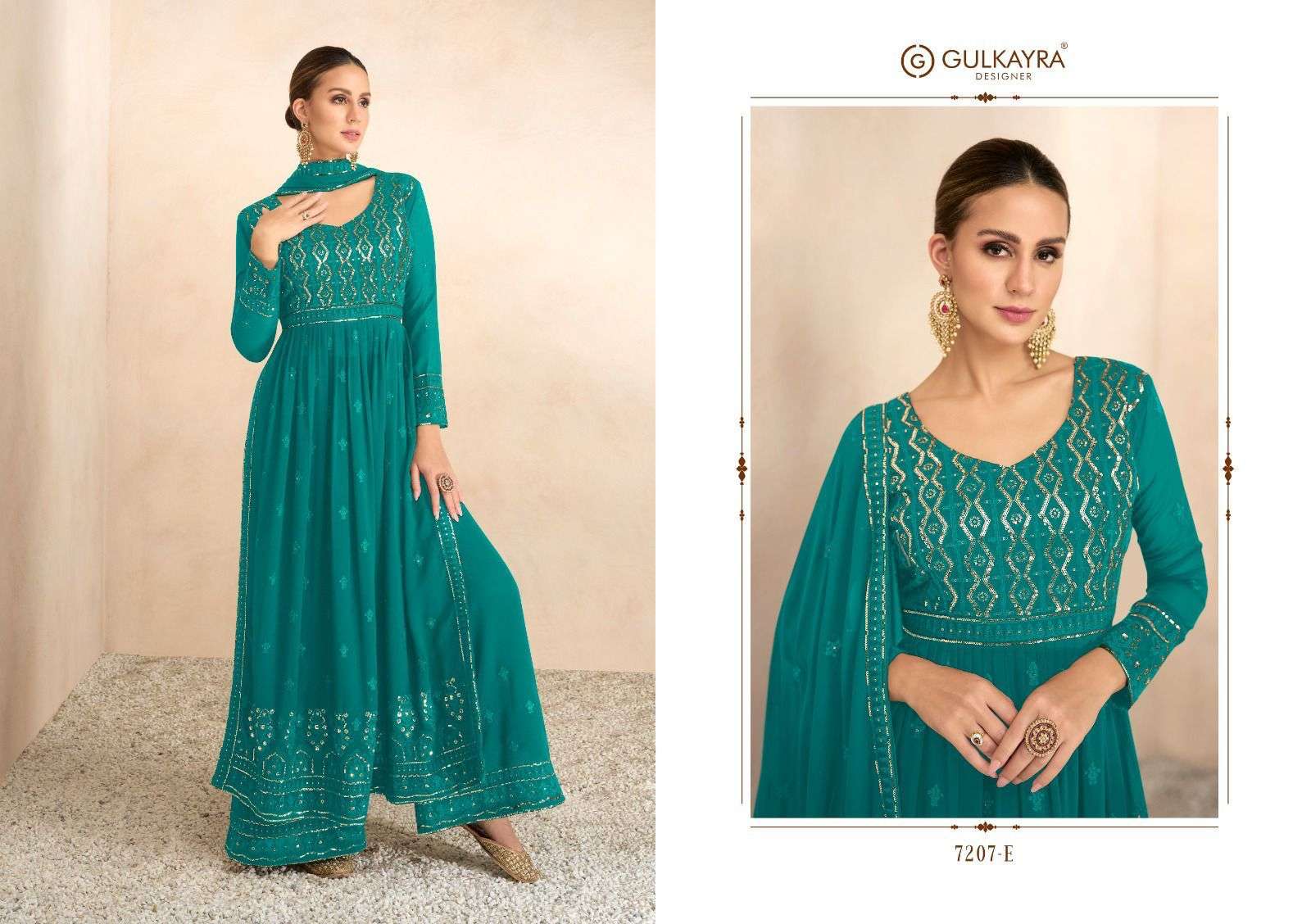 Nayra Vol-7 By Gulkayra Designer 7207-A To 7207-E Series Beautiful Sharara Suits Colorful Stylish Fancy Casual Wear & Ethnic Wear Georgette Embroidered Dresses At Wholesale Price
