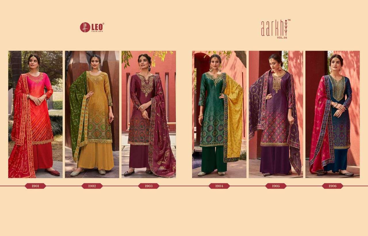 Aarkhi Vol-5 By Leo Fashion 1901 To 1906 Series Beautiful Festive Suits Colorful Stylish Fancy Casual Wear & Ethnic Wear Jam Satin Dresses At Wholesale Price