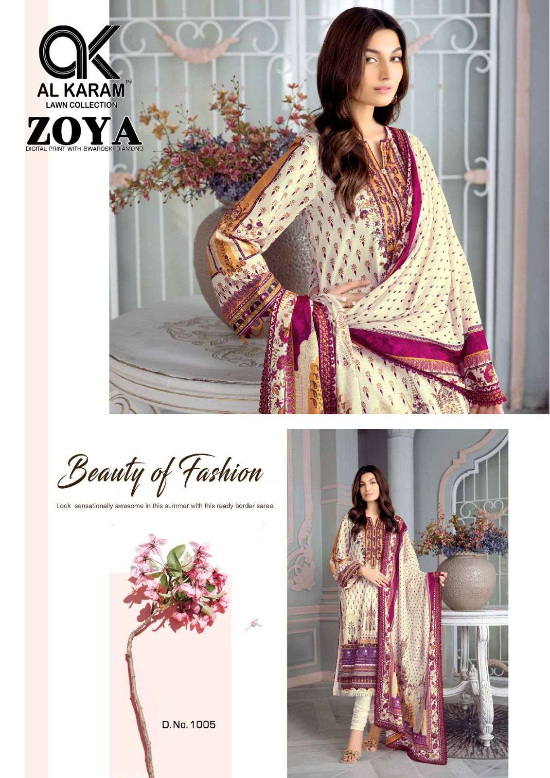 Zoya By Al Karam Lawn Collection 1001 To 1006 Series Designer Festive Suits Beautiful Fancy Stylish Colorful Party Wear & Occasional Wear Jam Cotton Printed Dresses At Wholesale Price