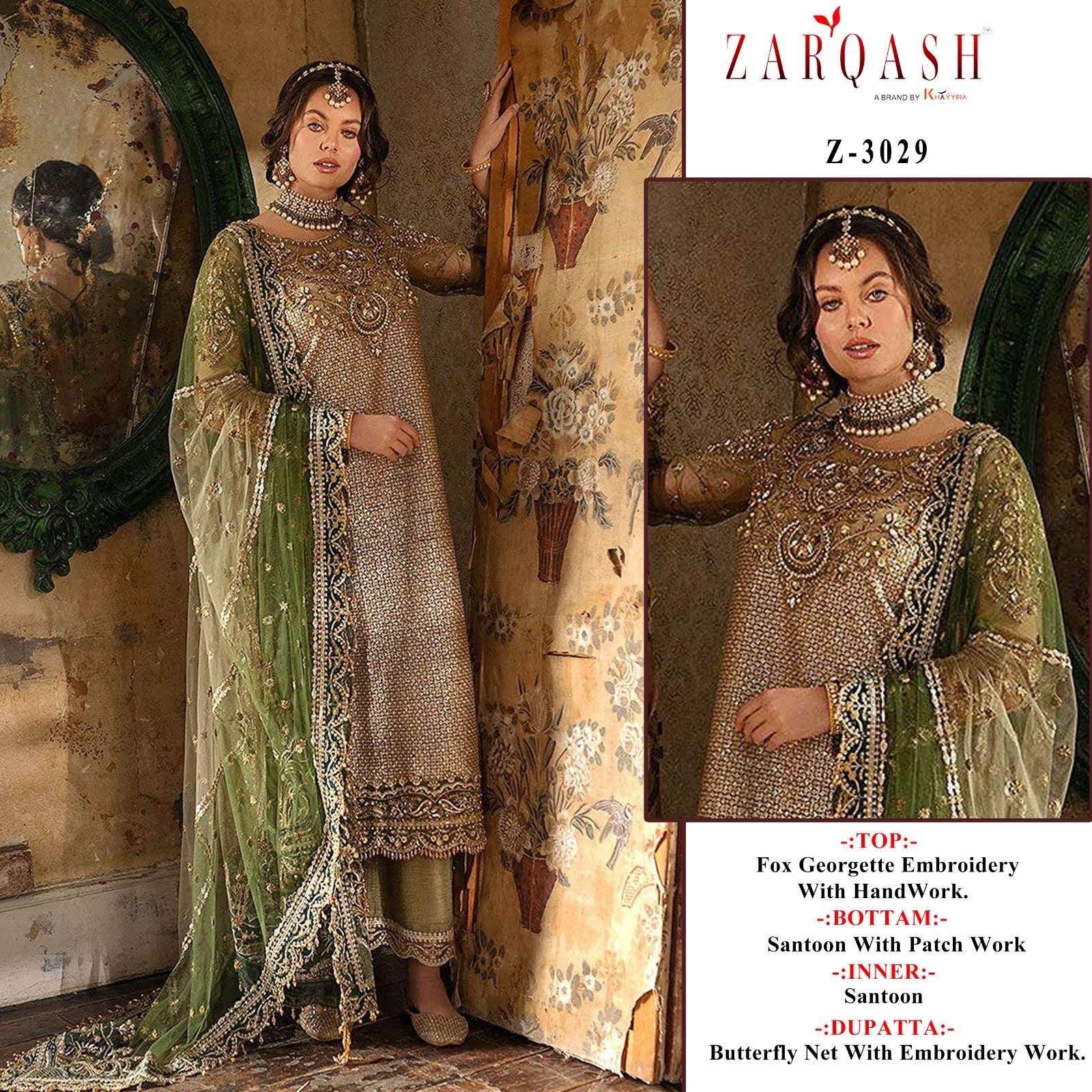 Zarqash Hit Design 3029 Colours By Zarqash 3029-A To 3029-B Series Beautiful Pakistani Suits Colorful Stylish Fancy Casual Wear & Ethnic Wear Faux Georgette Embroidered Dresses At Wholesale Price