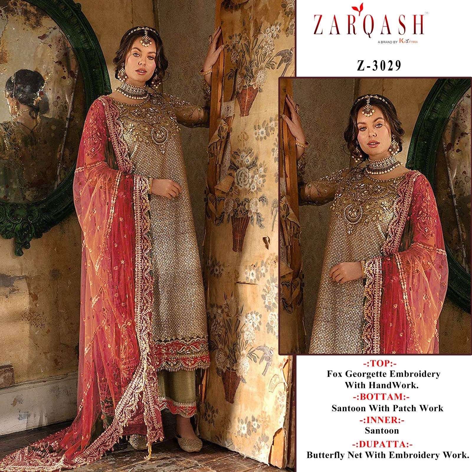 Zarqash Hit Design 3029 Colours By Zarqash 3029-A To 3029-B Series Beautiful Pakistani Suits Colorful Stylish Fancy Casual Wear & Ethnic Wear Faux Georgette Embroidered Dresses At Wholesale Price