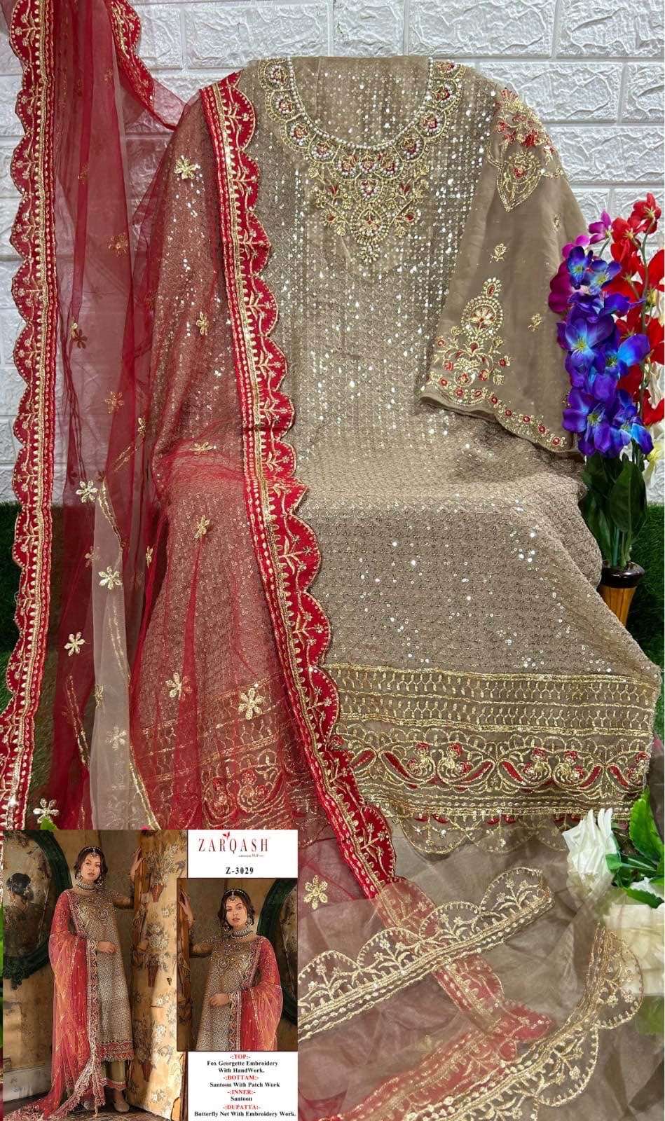 Zarqash Hit Design 3029 Colours By Zarqash 3029-A To 3029-B Series Beautiful Pakistani Suits Colorful Stylish Fancy Casual Wear & Ethnic Wear Faux Georgette Embroidered Dresses At Wholesale Price