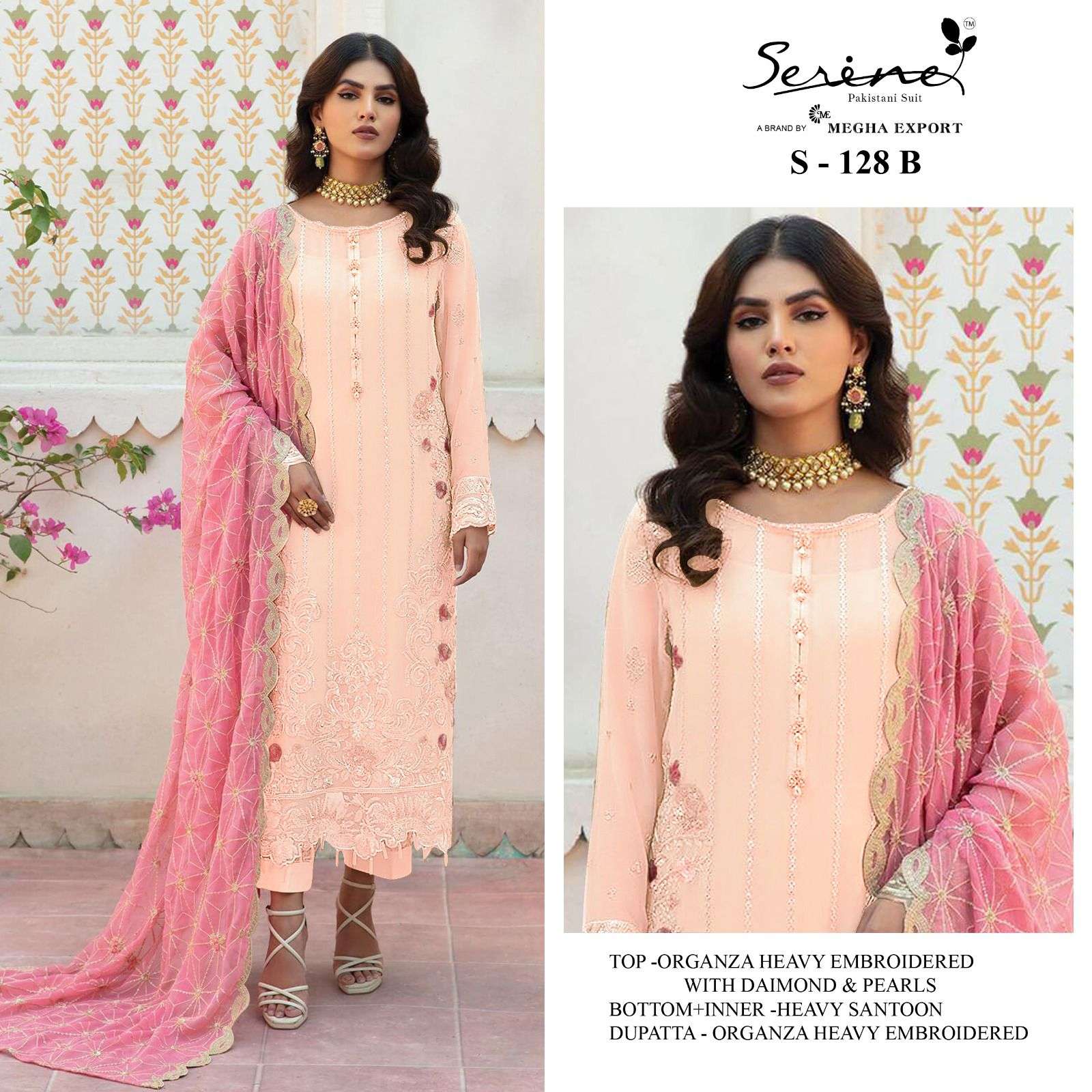 Serene Hit Design S-128 Colours By Serene S-128-A To S-128-D Series Designer Pakistani Suits Beautiful Fancy Colorful Stylish Party Wear & Occasional Wear Organza Embroidered Dresses At Wholesale Price
