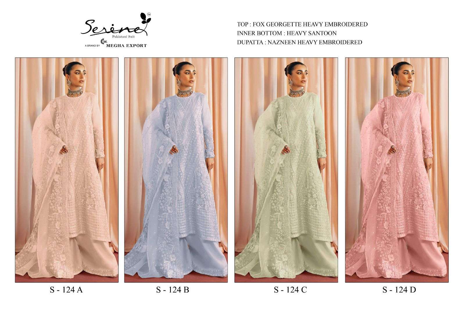 Serene Hit Design S-124 Colours By Serene S-124-A To S-124-D Designer Pakistani Suits Beautiful Fancy Colorful Stylish Party Wear & Occasional Wear Faux Georgette Embroidered Dresses At Wholesale Price