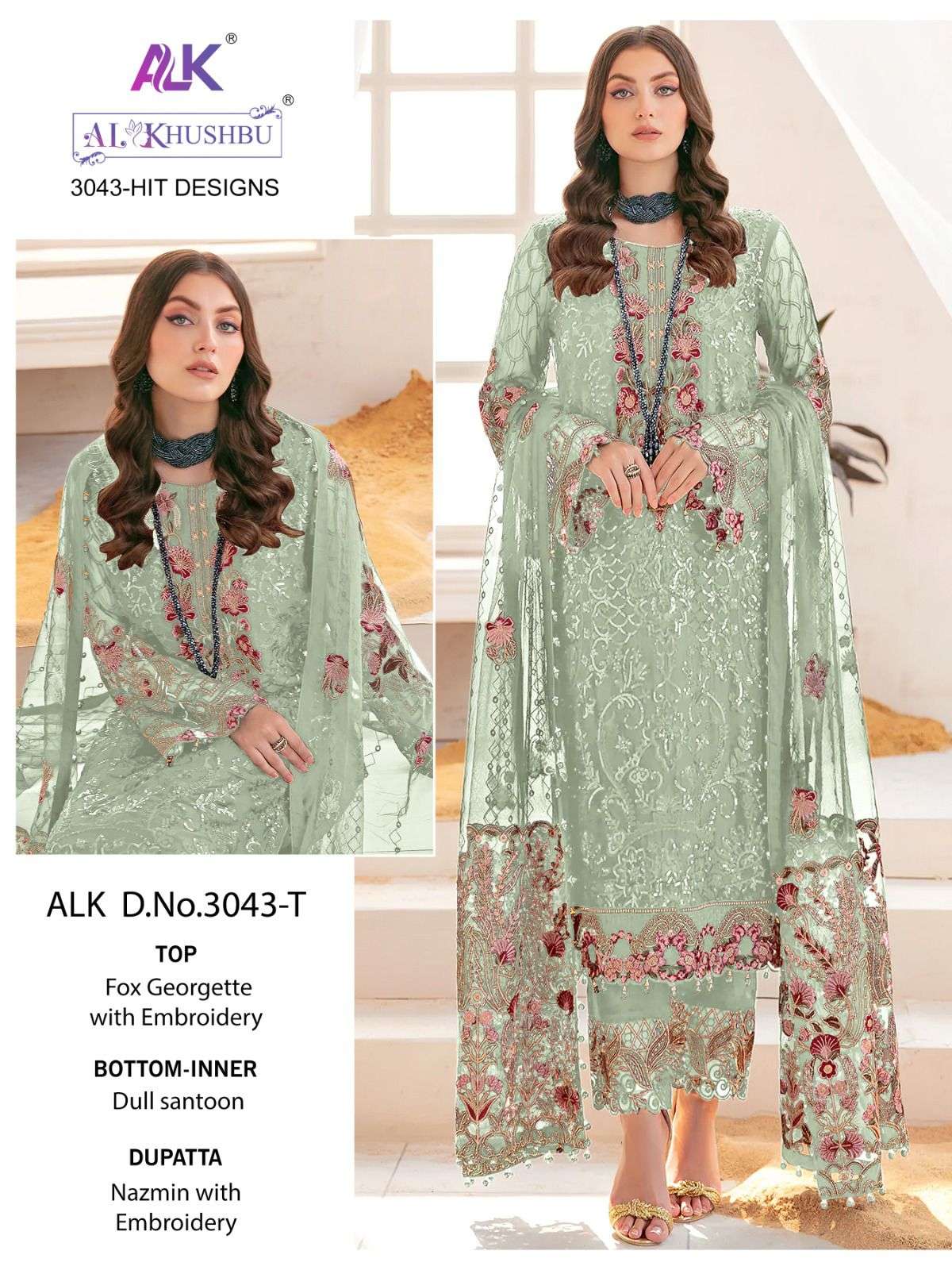 Al Khushbu Hit Design 3043 Colours Vol-2 By Al Khushbu 3043-R To 3043-U Series Pakistani Suits Beautiful Fancy Colorful Stylish Party Wear & Occasional Wear Faux Georgette With Embroidery Dresses At Wholesale Price