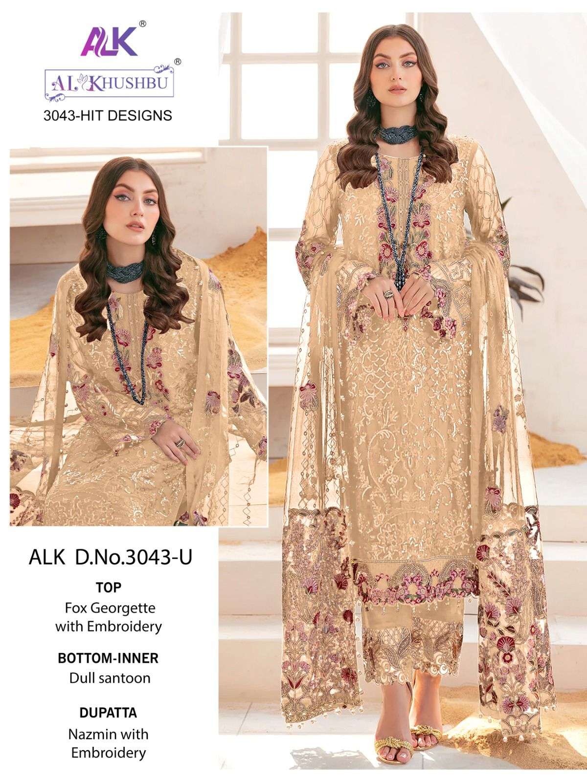 Al Khushbu Hit Design 3043 Colours Vol-2 By Al Khushbu 3043-R To 3043-U Series Pakistani Suits Beautiful Fancy Colorful Stylish Party Wear & Occasional Wear Faux Georgette With Embroidery Dresses At Wholesale Price