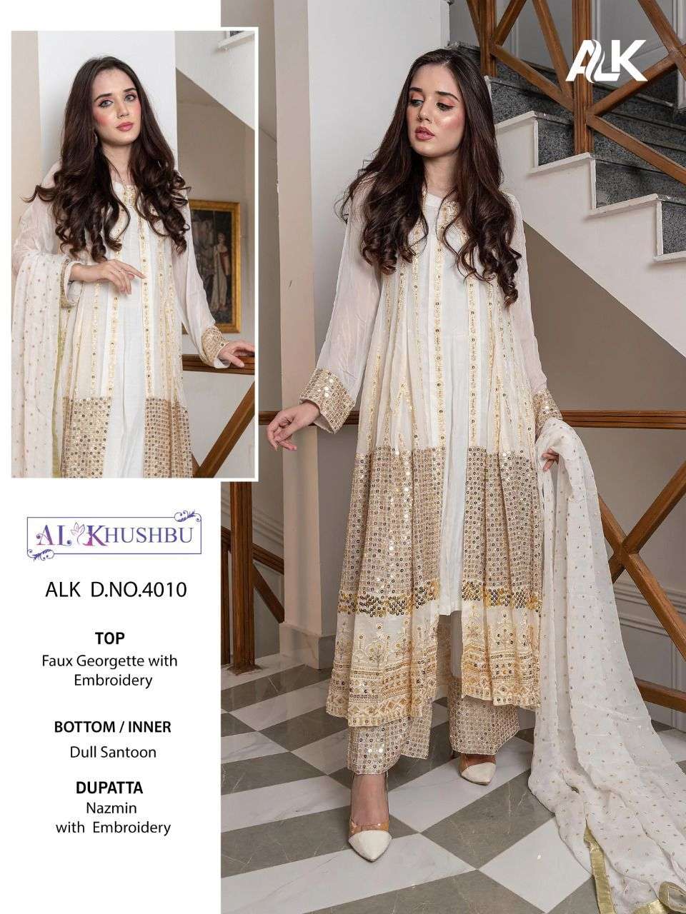 Al Khushbu Hit Design 4010 By Al Khushbu Pakistani Suits Beautiful Fancy Colorful Stylish Party Wear & Occasional Wear Faux Georgette With Embroidery Dresses At Wholesale Price