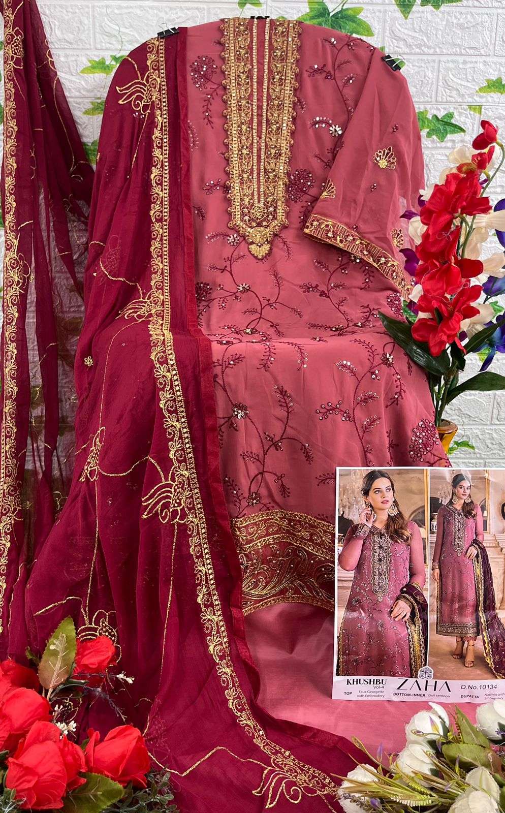 Khushbu Vol-4 By Zaha 10134 To 10136 Series Pakistani Suits Beautiful Fancy Colorful Stylish Party Wear & Occasional Wear Faux Georgette With Embroidery Dresses At Wholesale Price