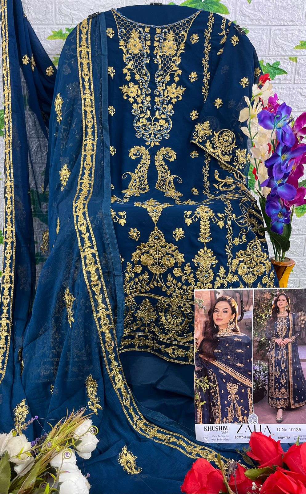 Khushbu Vol-4 By Zaha 10134 To 10136 Series Pakistani Suits Beautiful Fancy Colorful Stylish Party Wear & Occasional Wear Faux Georgette With Embroidery Dresses At Wholesale Price