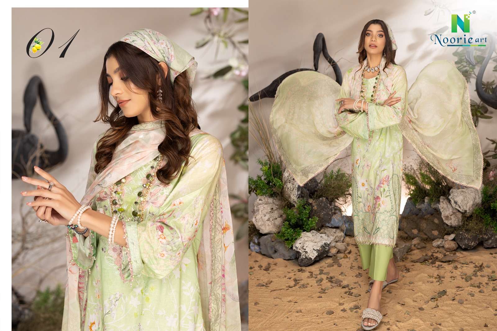 Libaas By Noorie Arts 01 To 09 Series Pakistani Suits Beautiful Fancy Colorful Stylish Party Wear & Occasional Wear Pure Cambric Cotton With Embroidery Dresses At Wholesale Price