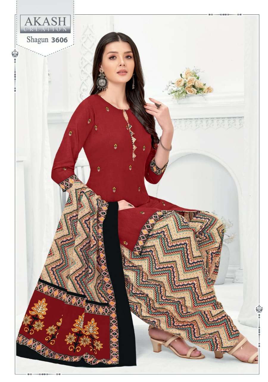 Shagun Vol-36 By Akash Creation 3601 To 3625 Series Festive Stylish Beautiful Colourful Printed & Embroidered Party Wear & Occasional Wear Cotton Dresses At Wholesale Price