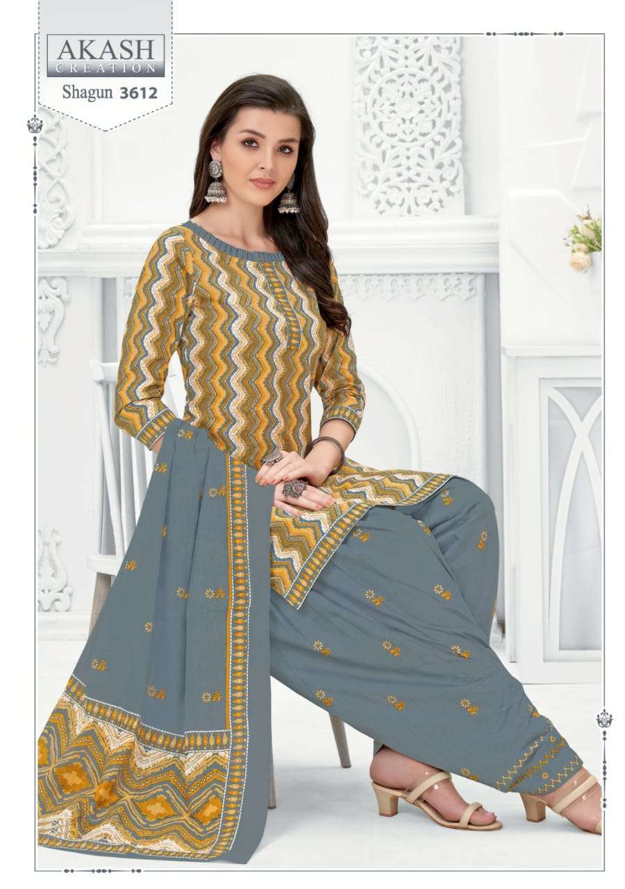 Shagun Vol-36 By Akash Creation 3601 To 3625 Series Festive Stylish Beautiful Colourful Printed & Embroidered Party Wear & Occasional Wear Cotton Dresses At Wholesale Price