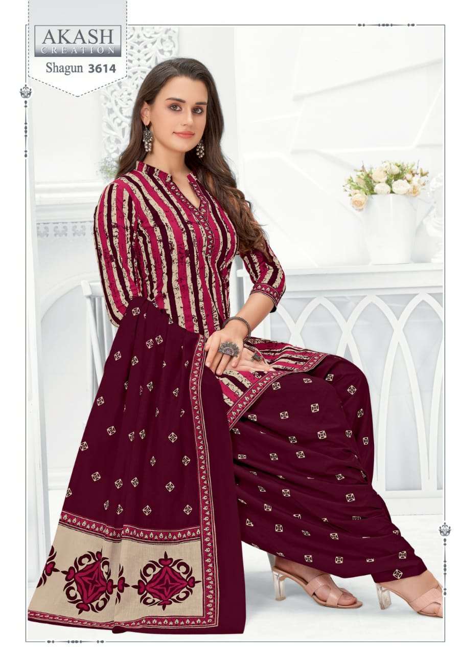 Shagun Vol-36 By Akash Creation 3601 To 3625 Series Festive Stylish Beautiful Colourful Printed & Embroidered Party Wear & Occasional Wear Cotton Dresses At Wholesale Price