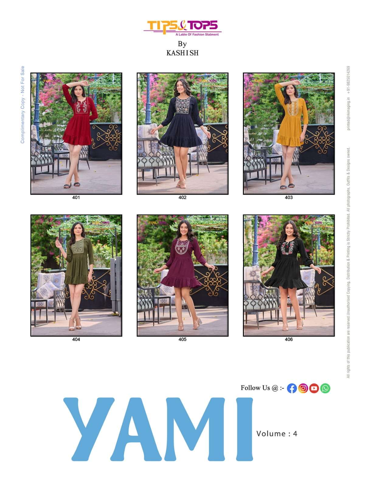 Yami Vol-4 By Tips And Tops 401 To 406 Series Designer Stylish Fancy Colorful Beautiful Party Wear & Ethnic Wear Collection Rayon Embroidered Tops At Wholesale Price