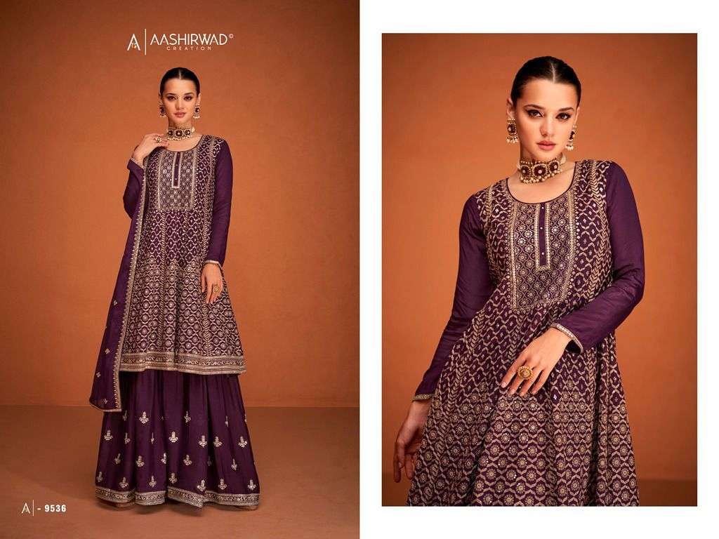 Soha By Aashirwad Creation 9533 To 9537 Series Designer Suits Beautiful Fancy Colorful Stylish Party Wear & Occasional Wear Premium Chinnon Silk Dresses At Wholesale Price