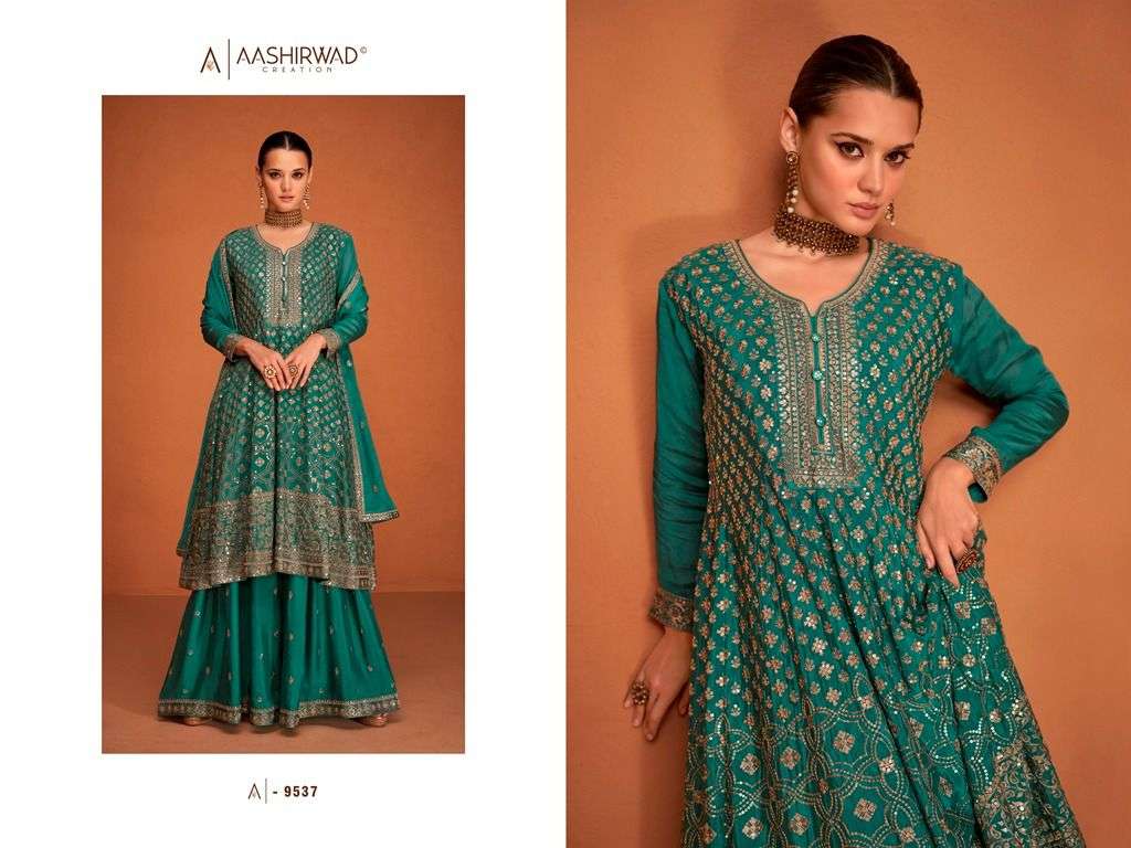 Soha By Aashirwad Creation 9533 To 9537 Series Designer Suits Beautiful Fancy Colorful Stylish Party Wear & Occasional Wear Premium Chinnon Silk Dresses At Wholesale Price